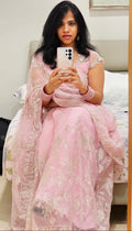 Baby Pink Pure Organza Sequin Saree With Designer Net Blouse