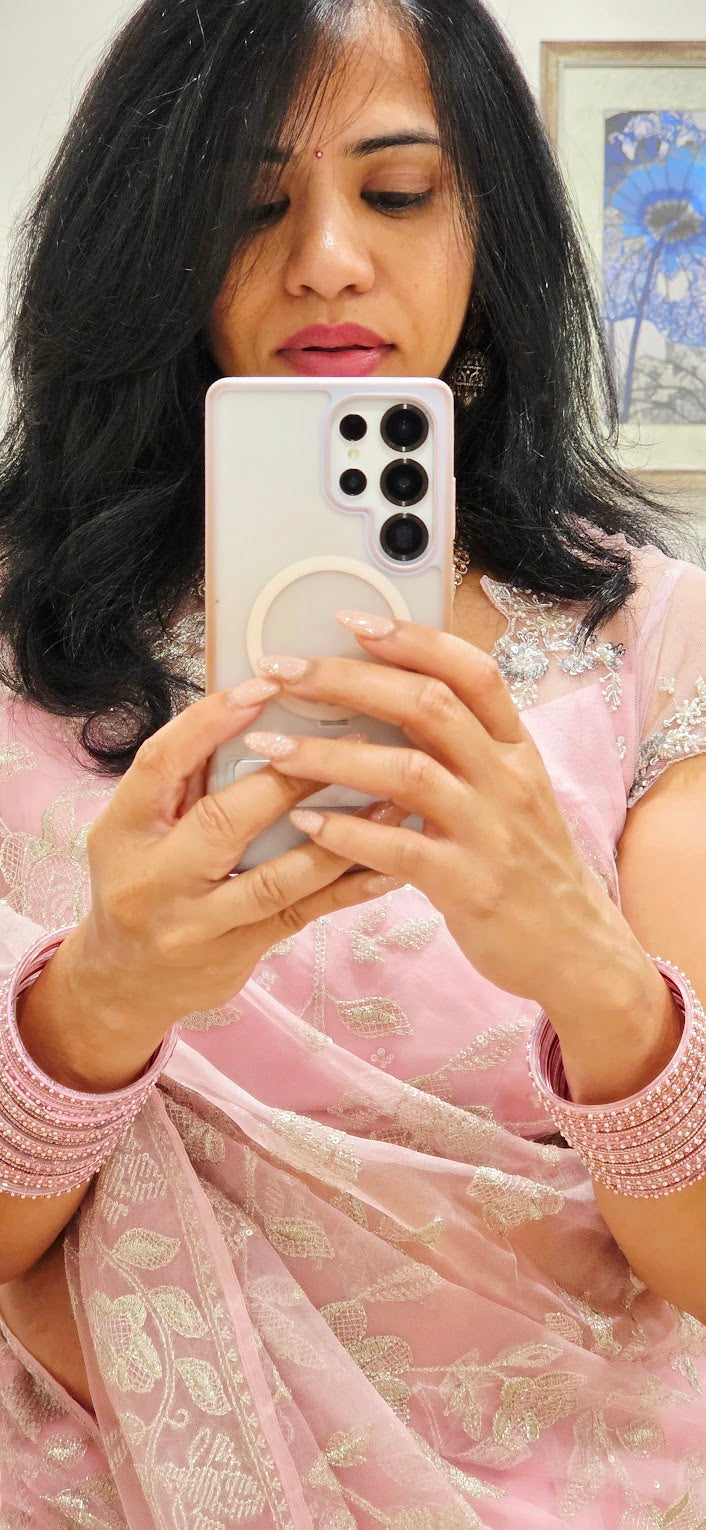 Baby Pink Pure Organza Sequin Saree With Designer Net Blouse