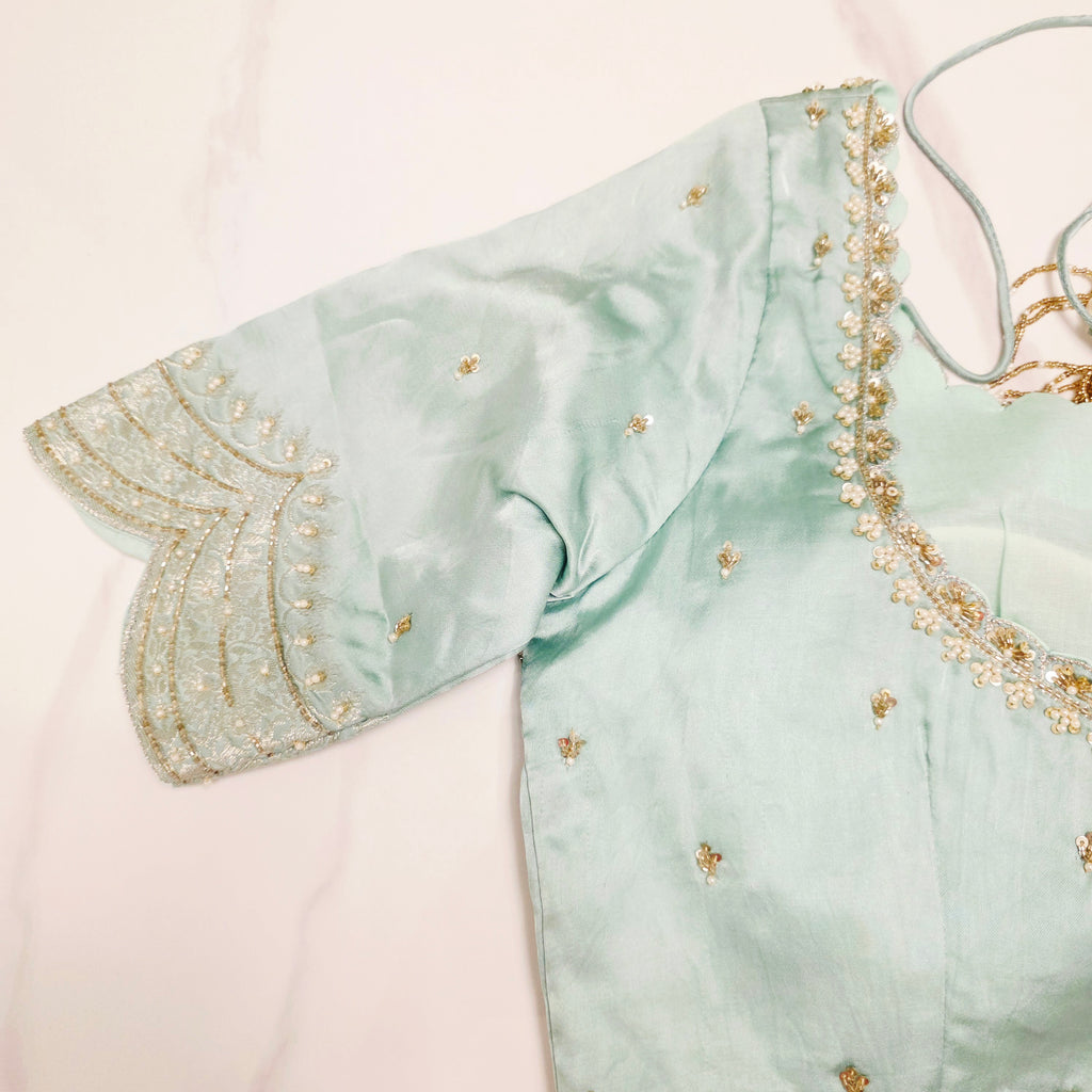 Pistaziengrüne Reine Banaras Mashru Seidensaree