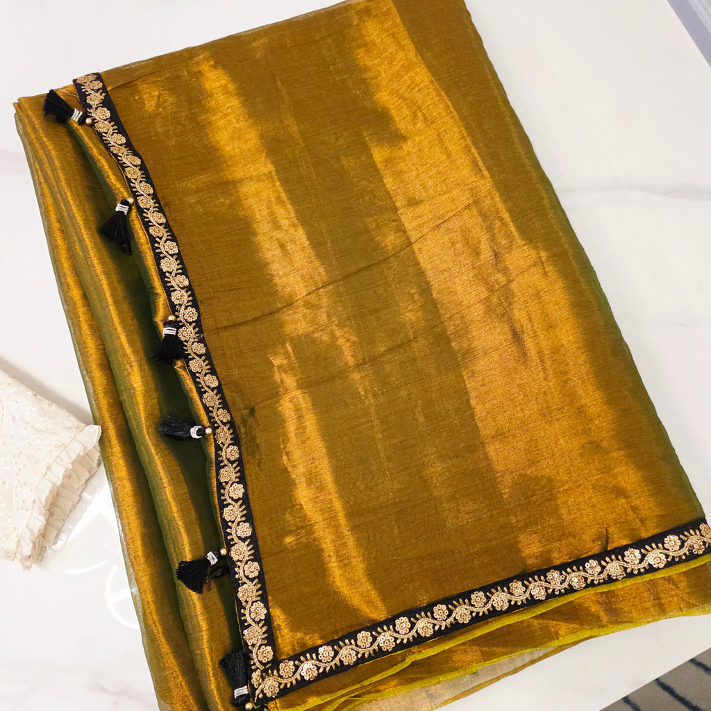 Brownish Gold Colour Tissue Linen saree with Designer Blouse