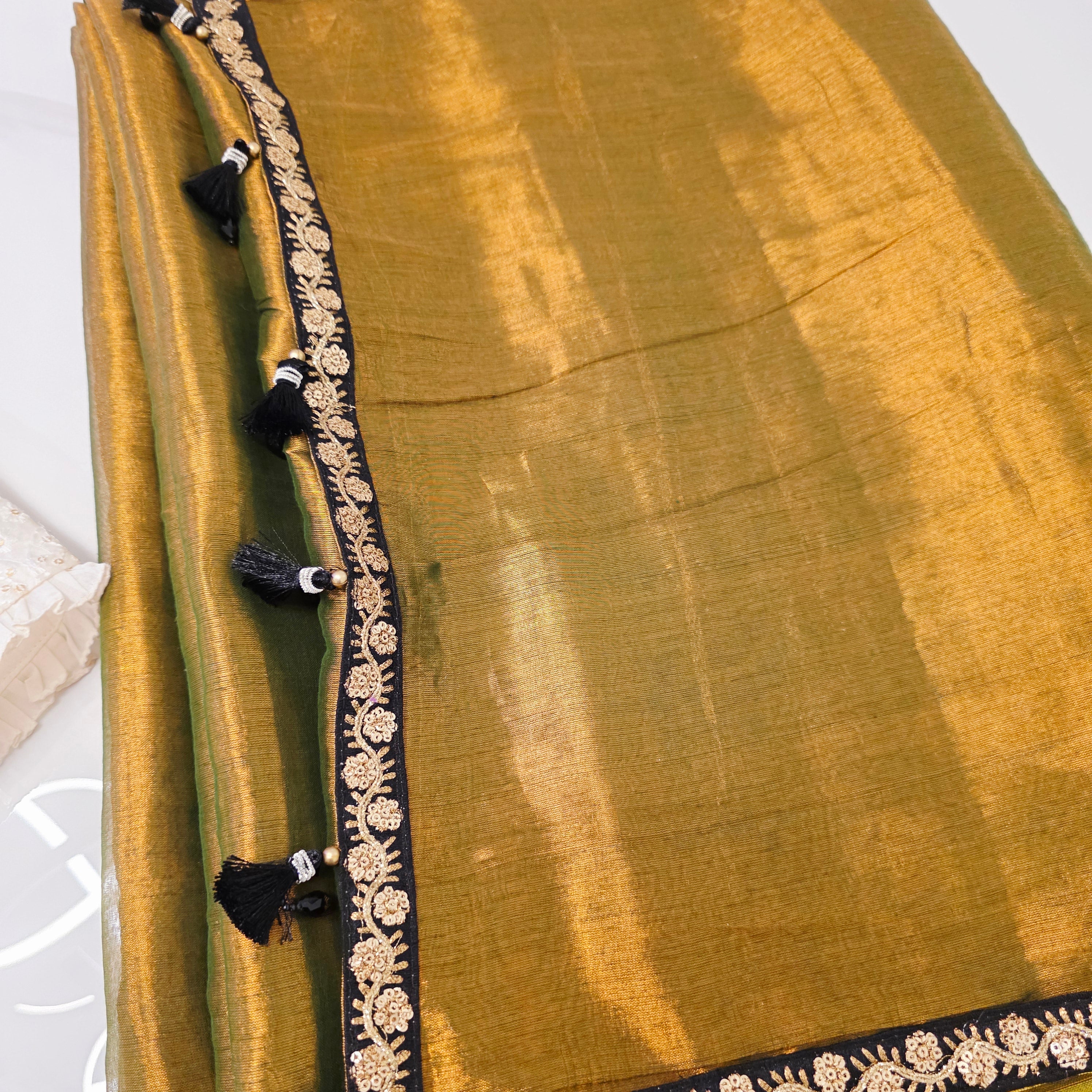 Brownish Gold Colour Tissue Linen saree with Designer Blouse