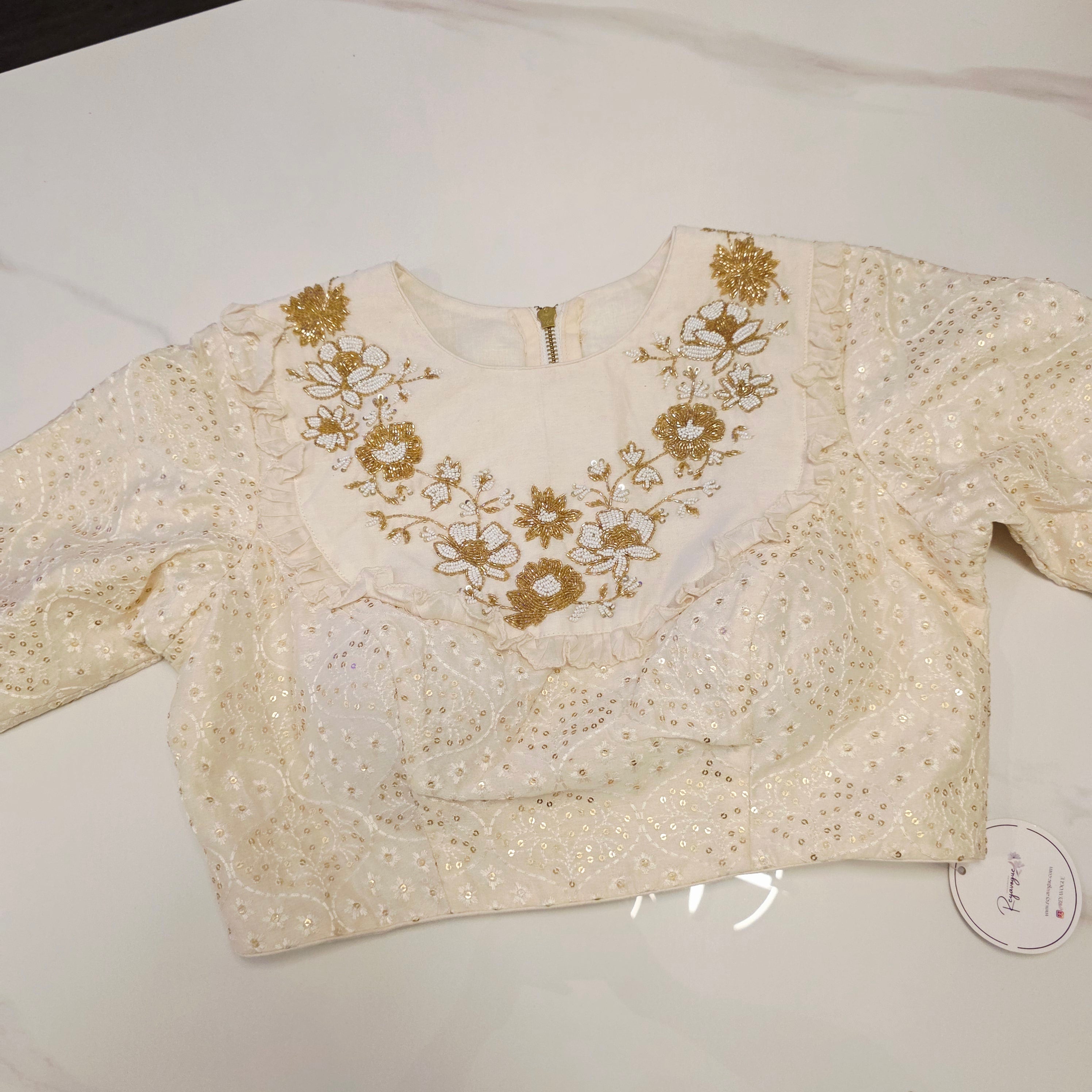 Brownish Gold Colour Tissue Linen saree with Designer Blouse