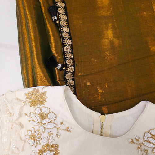 Brownish Gold Colour Tissue Linen saree with Designer Blouse