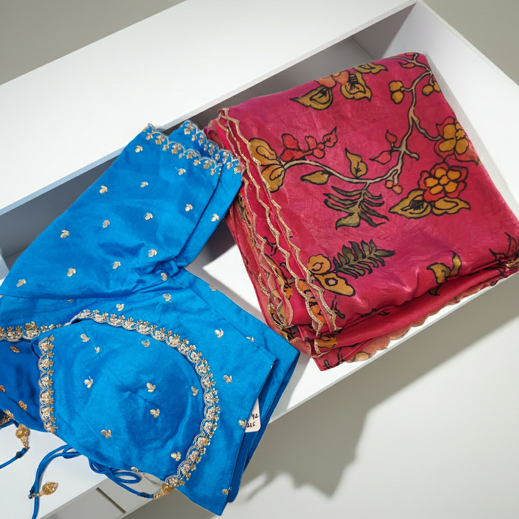 Beautiful Pink Crape silk Saree With Cutwork Border and Jacket Style blouse