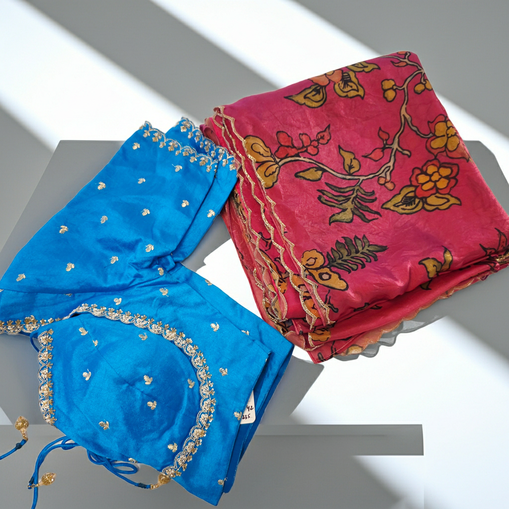Beautiful Pink Crape silk Saree With Cutwork Border and Jacket Style blouse