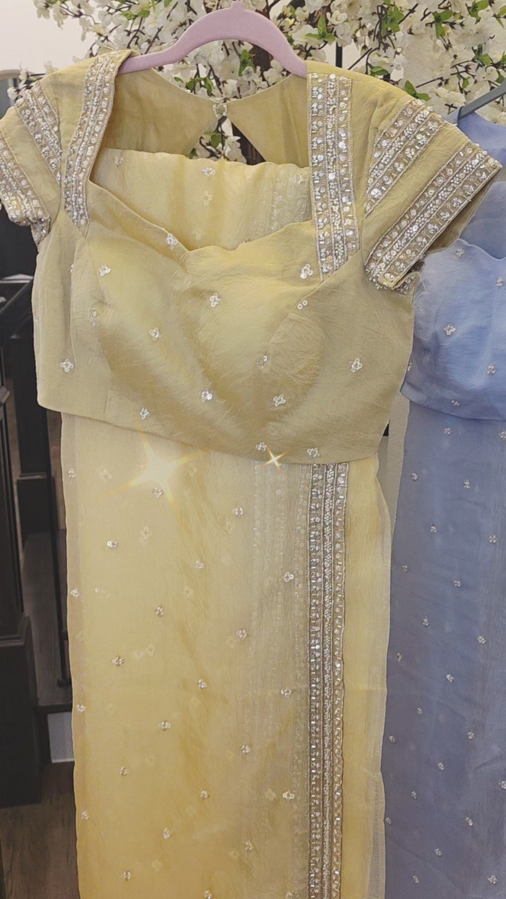 Womens Lightweight Organza Saree With Cutdana Border and Designer Blouse