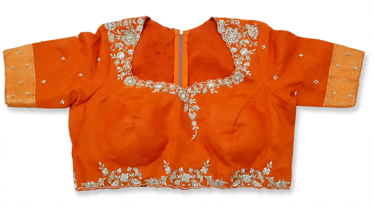 Womens Pure Banaras Kora Jamdani Sarees in Red Paired with Heavy Maggam Work Blouse