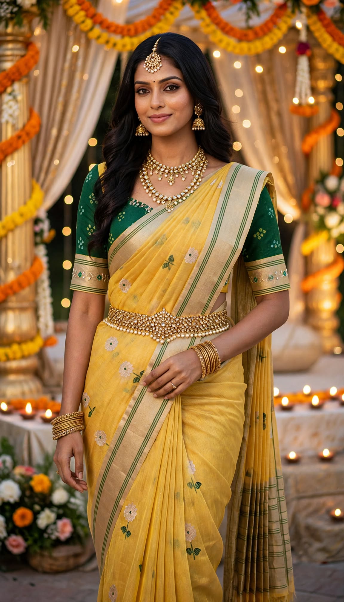 Womens Pure Chanderi Tissue Saree With Paired with Bandini Blouse
