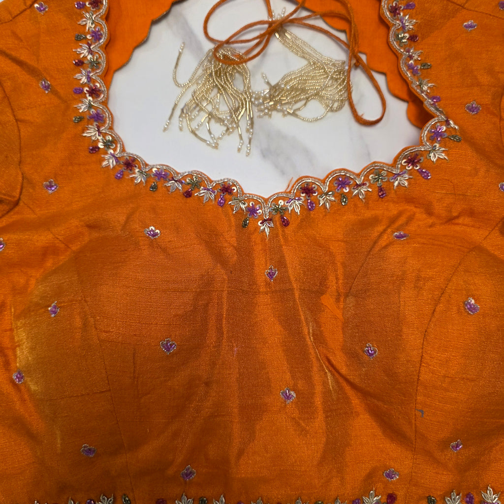 Latest Pure Organza Orange Colour Saree With Stripes with Heavy Blouse