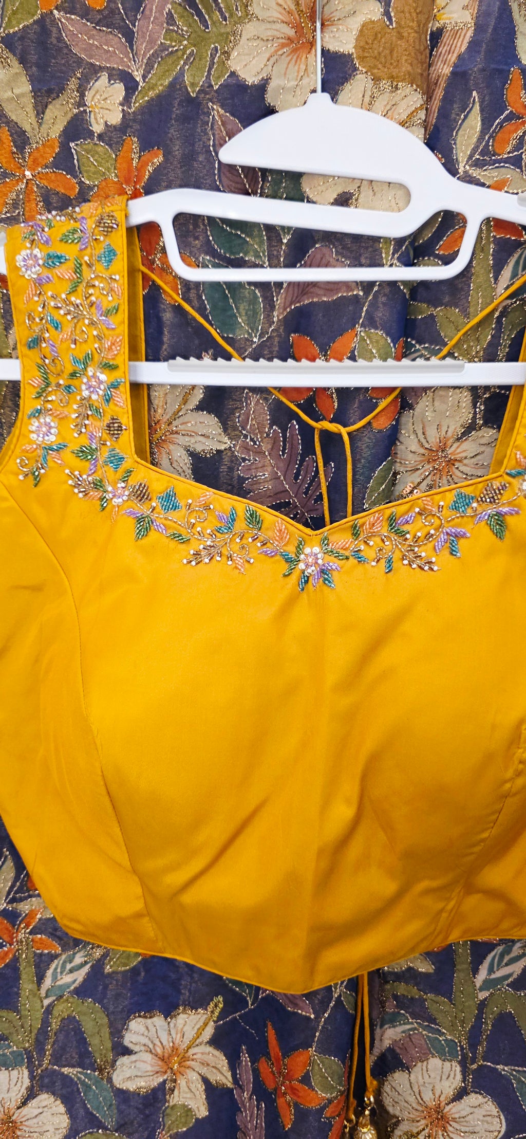 Navy Blue Floral Theme Tissue Georgette Saree with handwork border