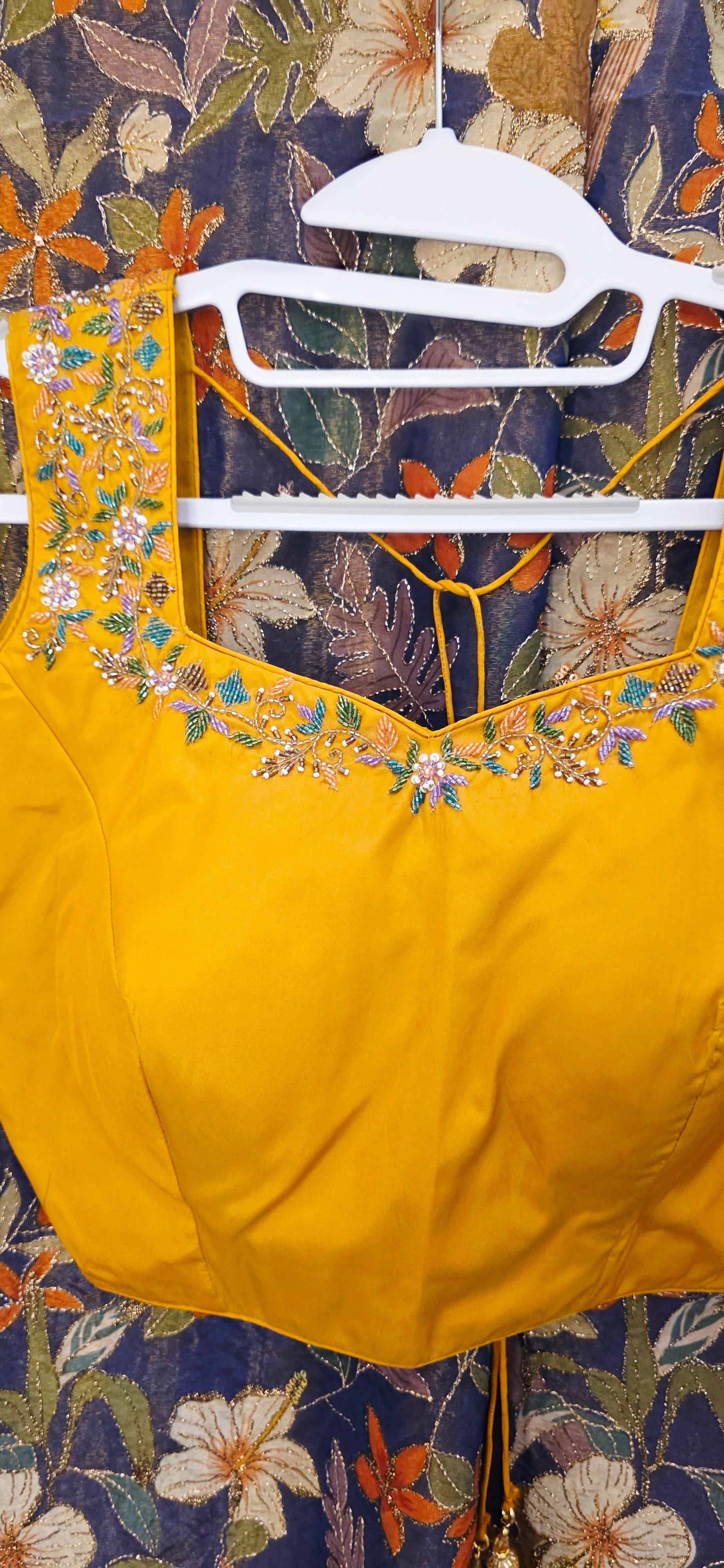 Navy Blue Floral Theme Tissue Georgette Saree with handwork border