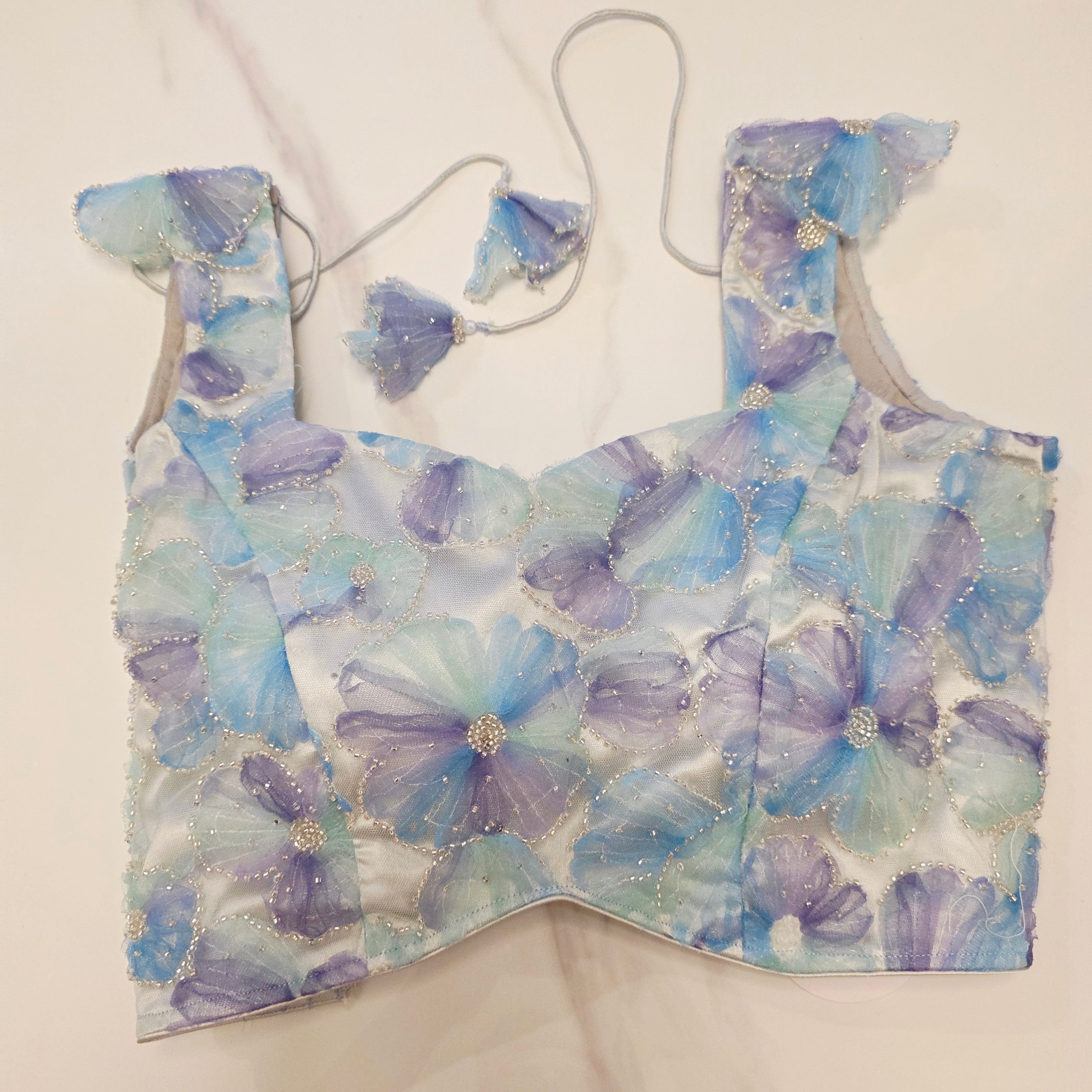 Royalblue Pure Georgette Saree With allover highlights and modern blouse