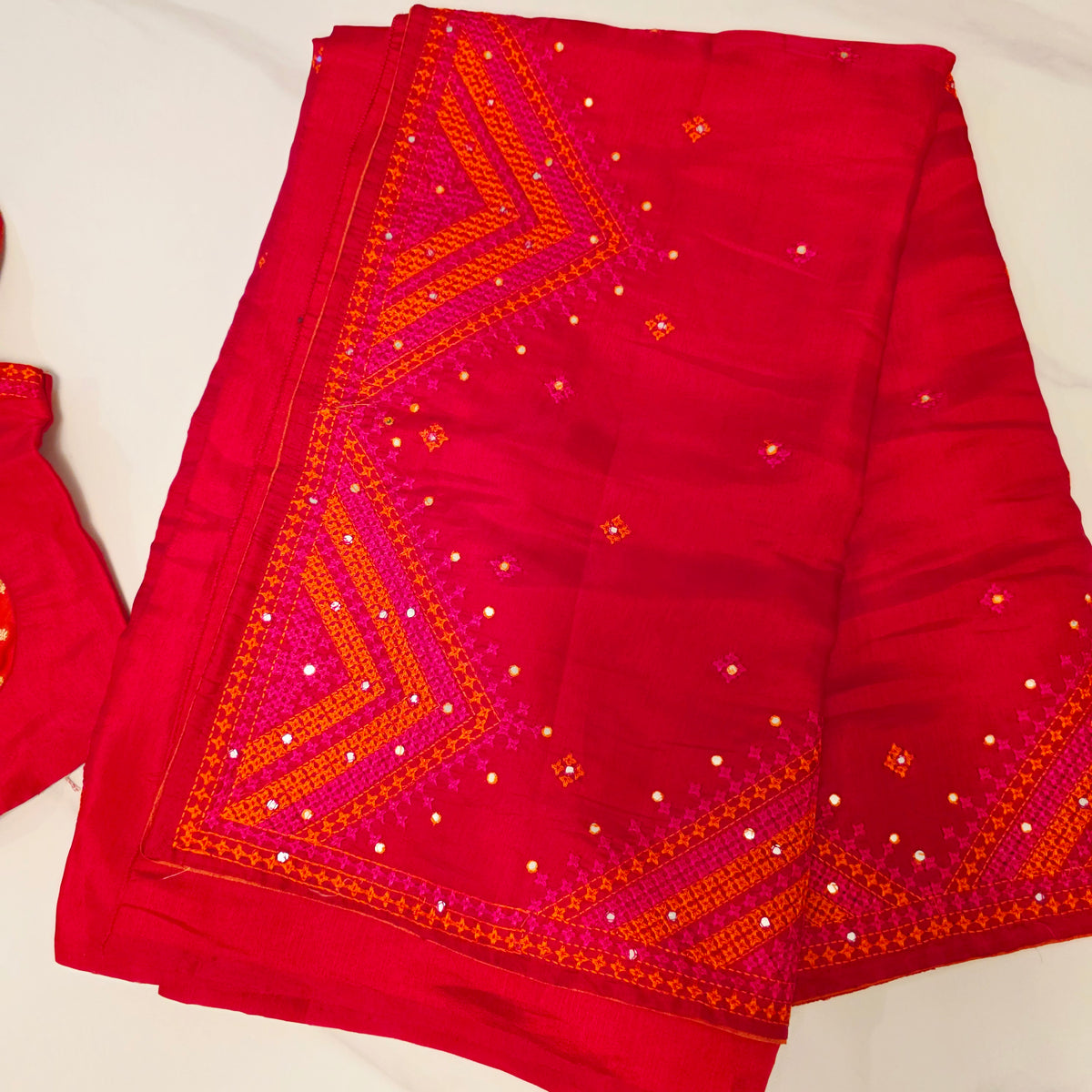 Womens Soft Tussar Saree With Lambani, Kutch Work and Mirror Work