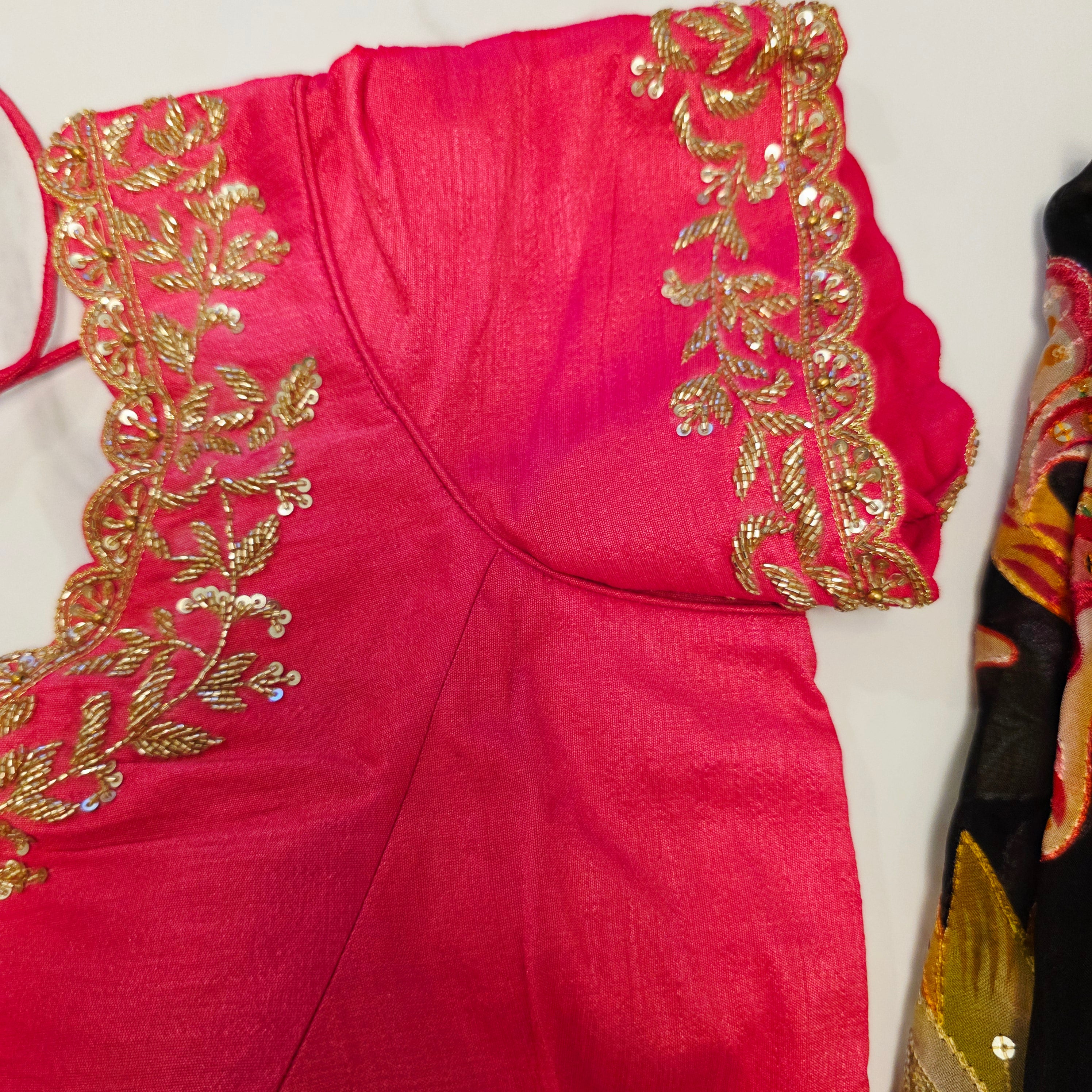 Trendy Black Floral Organza Saree With Maggam Work Blouse