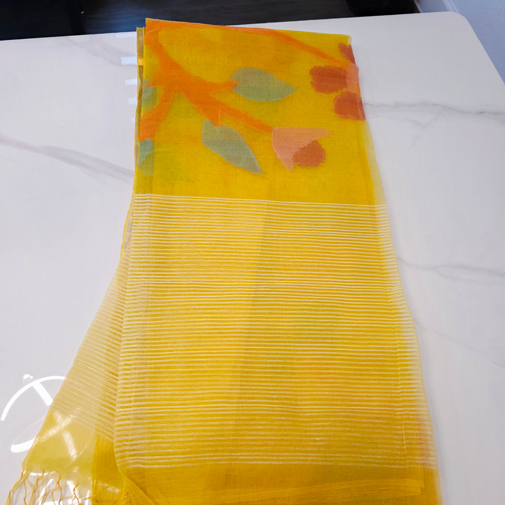 Gelbe Maslin Jamdani mit Patola Bluse