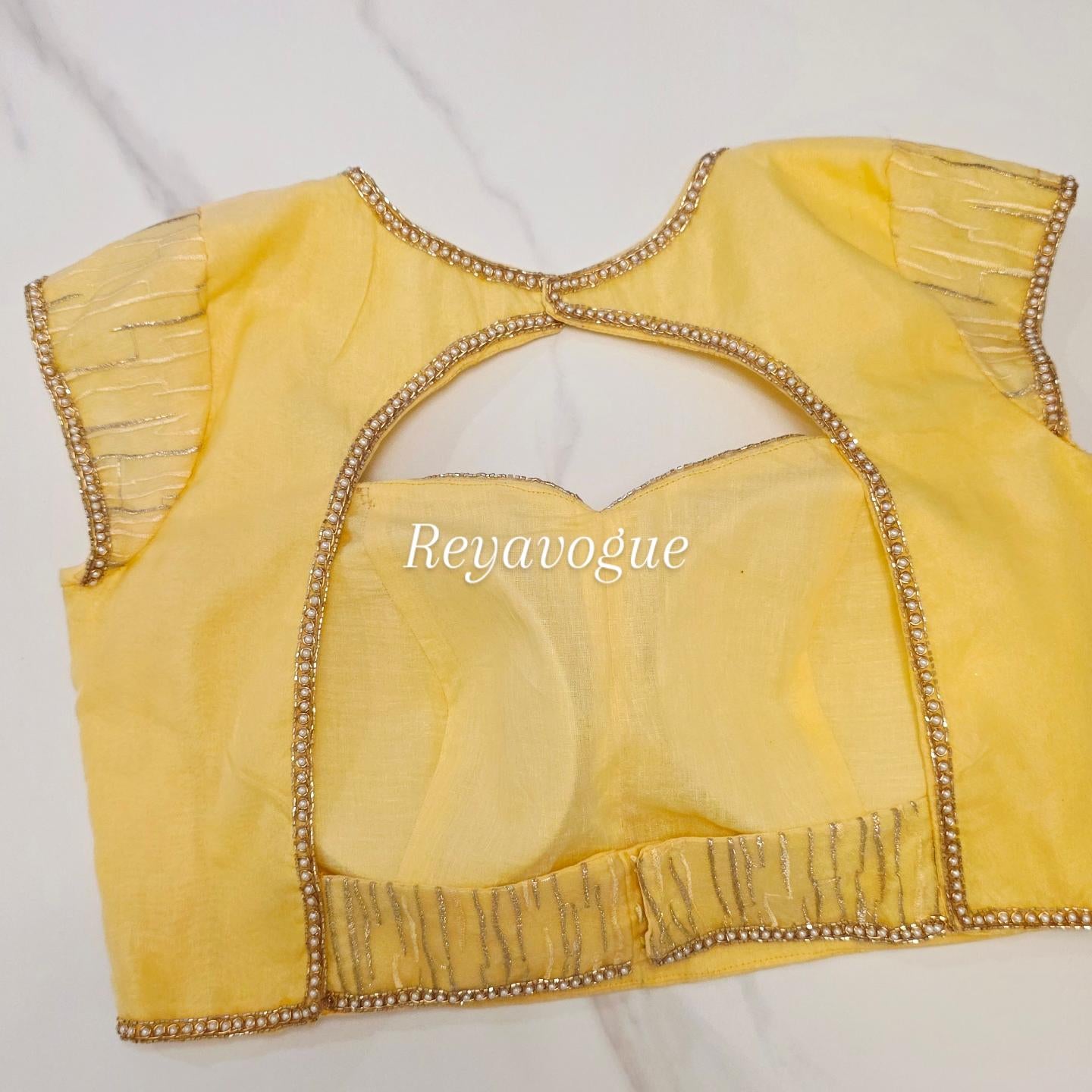 Women's Golden Yellow Turkish Organza Saree with Magam Work Blouse