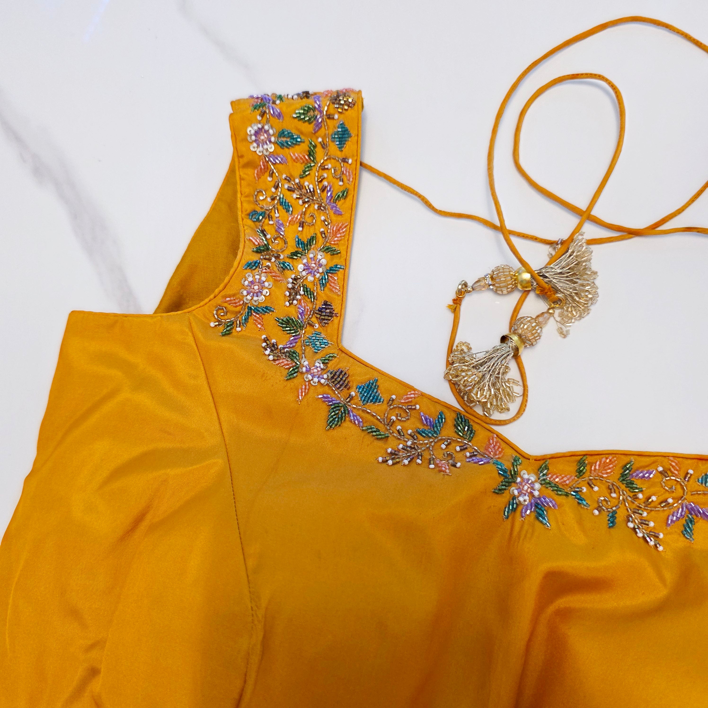 Light Pista Green Colour Cocktail Saree with all over floral sequins and yellow designer blouse