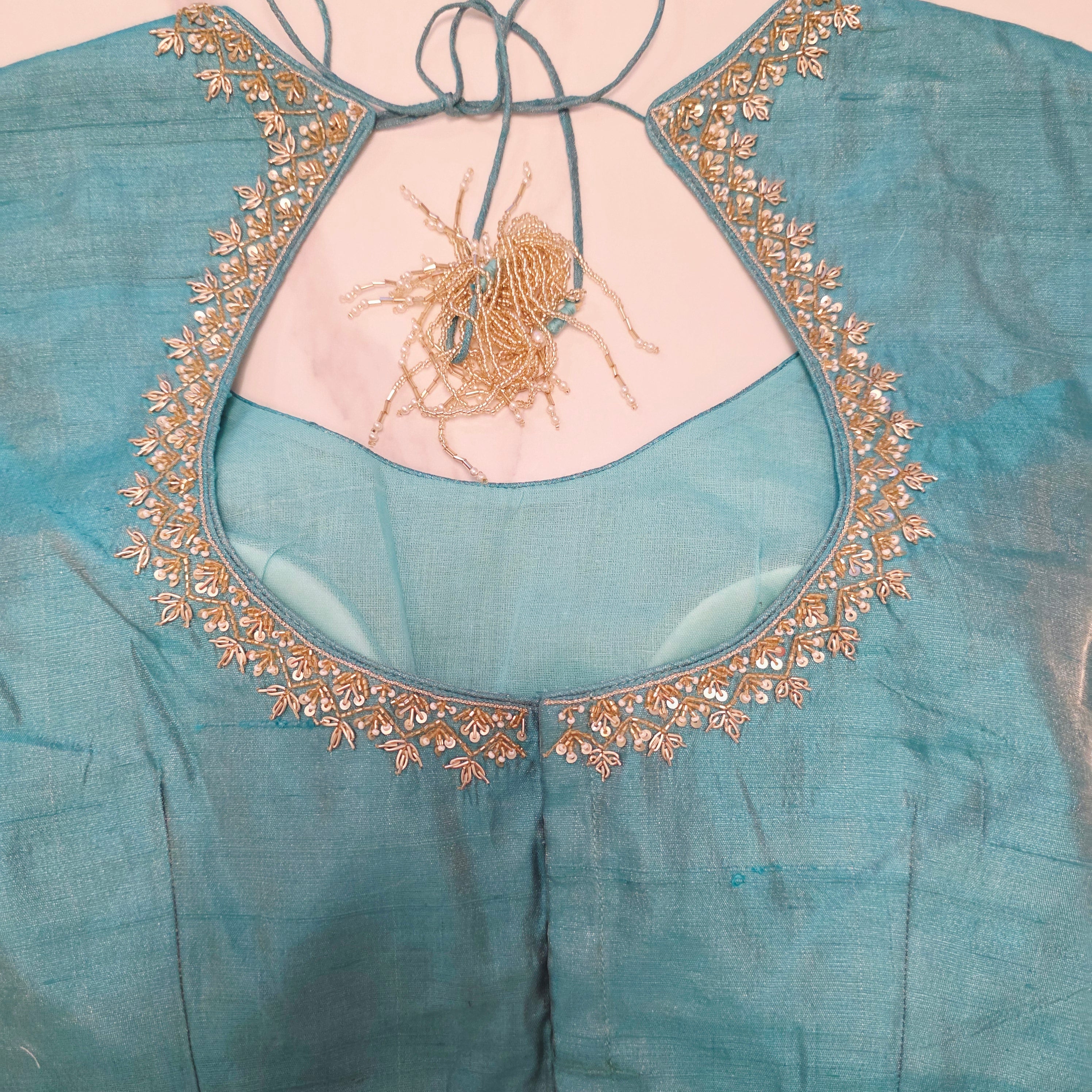 Baby Pink Sequin Georgette Saree With Skyblue Blouse