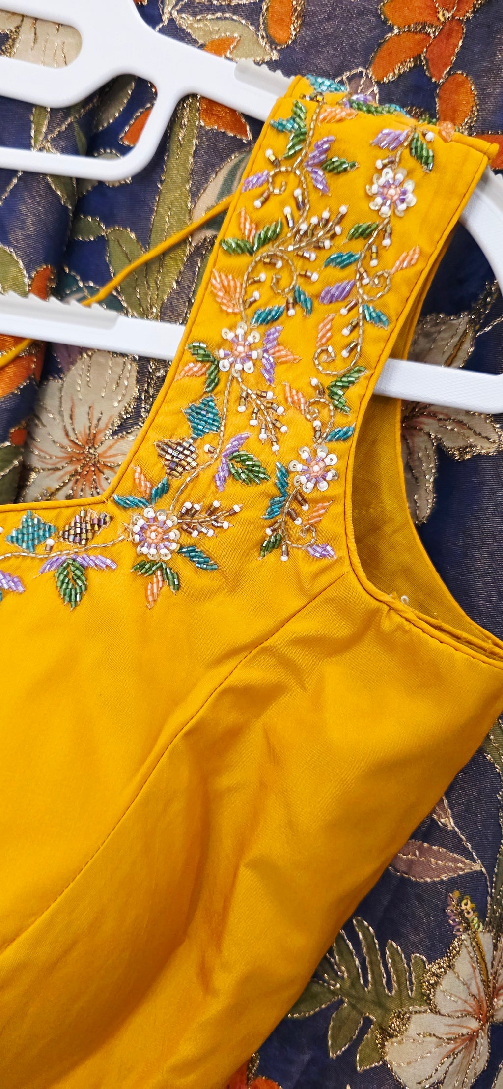 Navy Blue Floral Theme Tissue Georgette Saree with handwork border