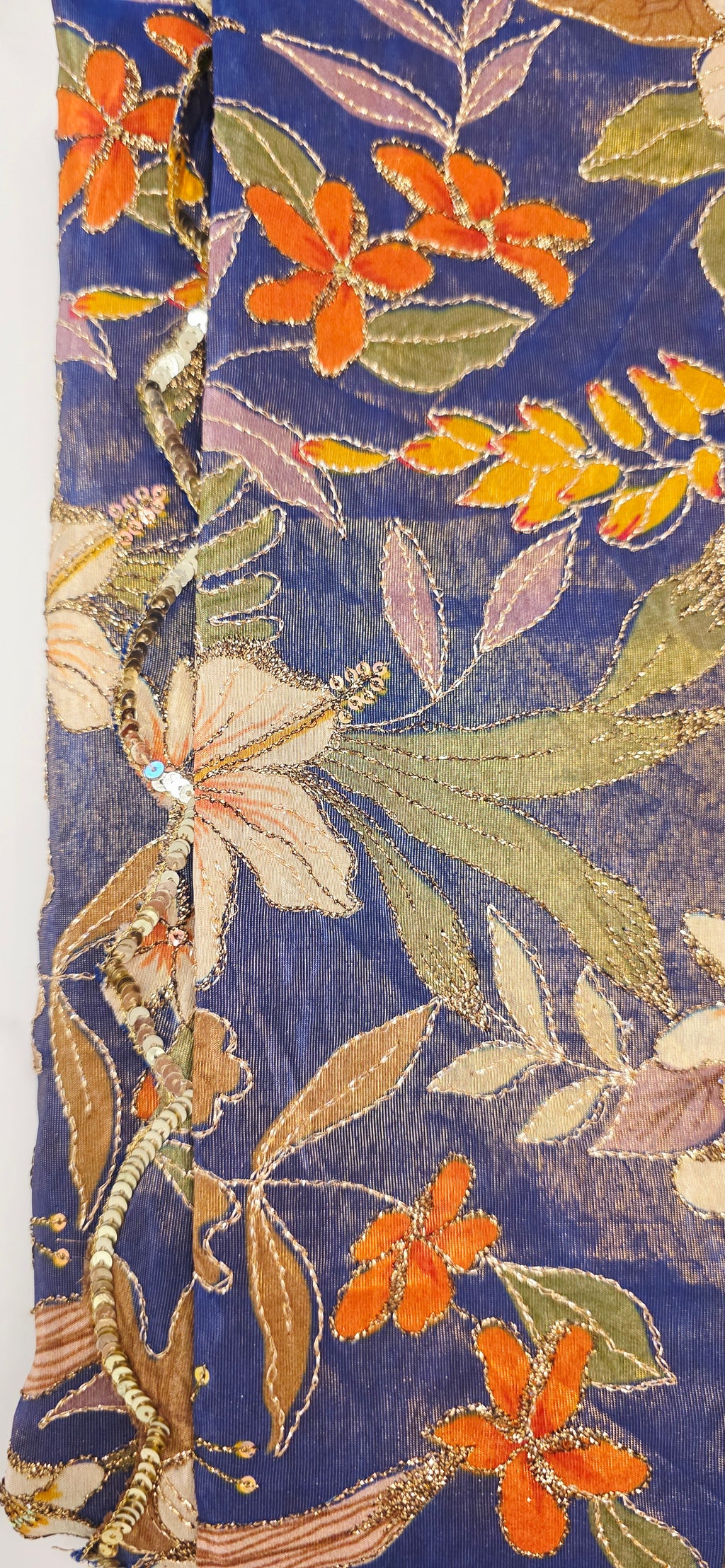 Navy Blue Floral Theme Tissue Georgette Saree with handwork border