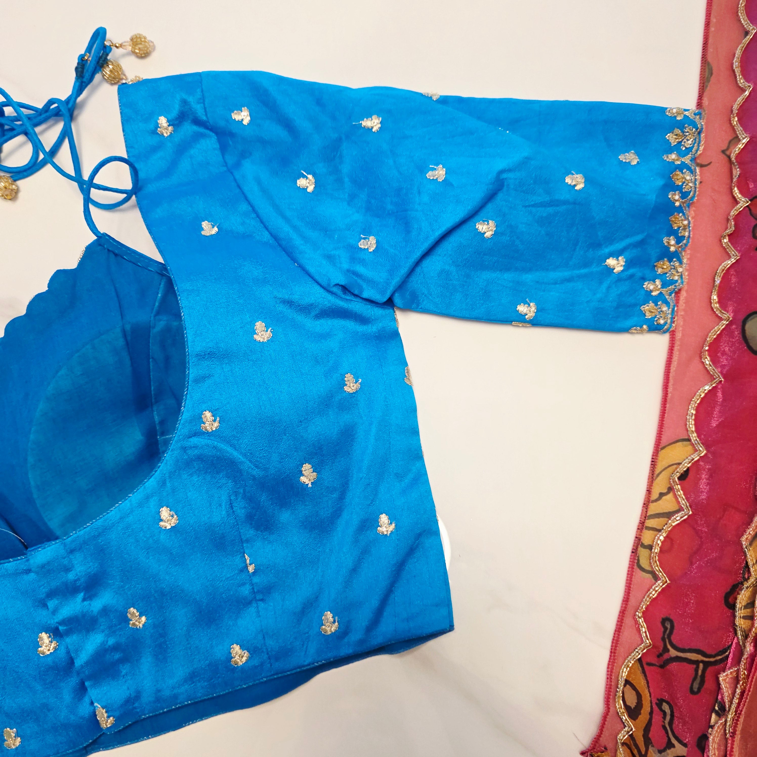 Beautiful Pink Crape silk Saree With Cutwork Border and Jacket Style blouse