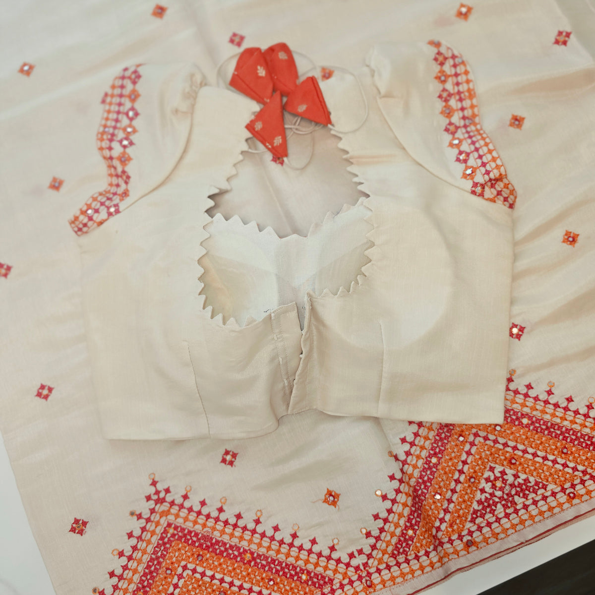 Womens Soft Tussar Saree With Lambani, Kutch Work and Mirror Work