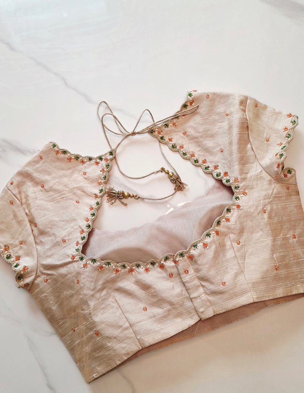 Womens Floral Viscious Organza Saree and Tissue Rawsilk Maggam work blouse