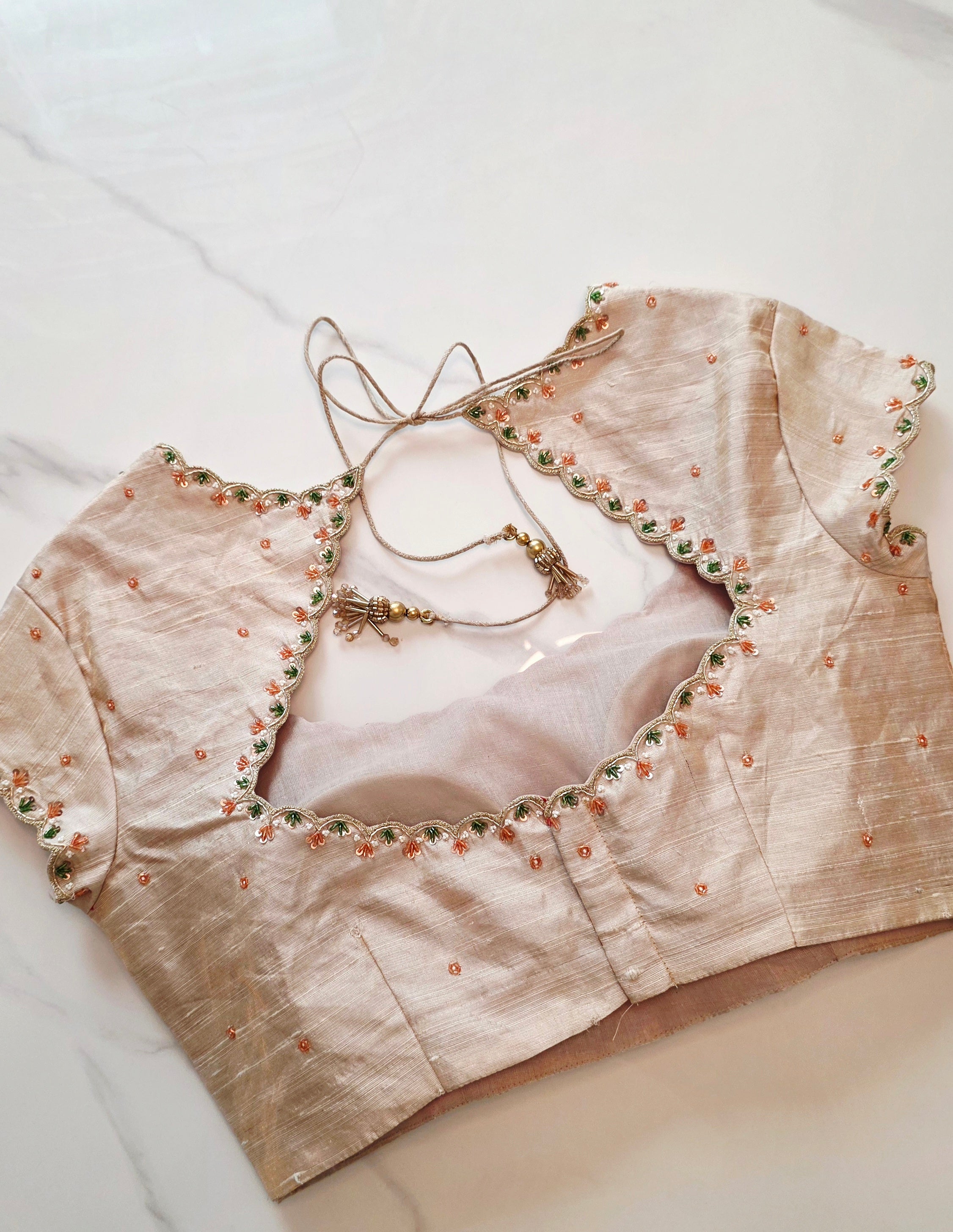 Womens Floral Viscious Organza Saree and Tissue Rawsilk Maggam work blouse