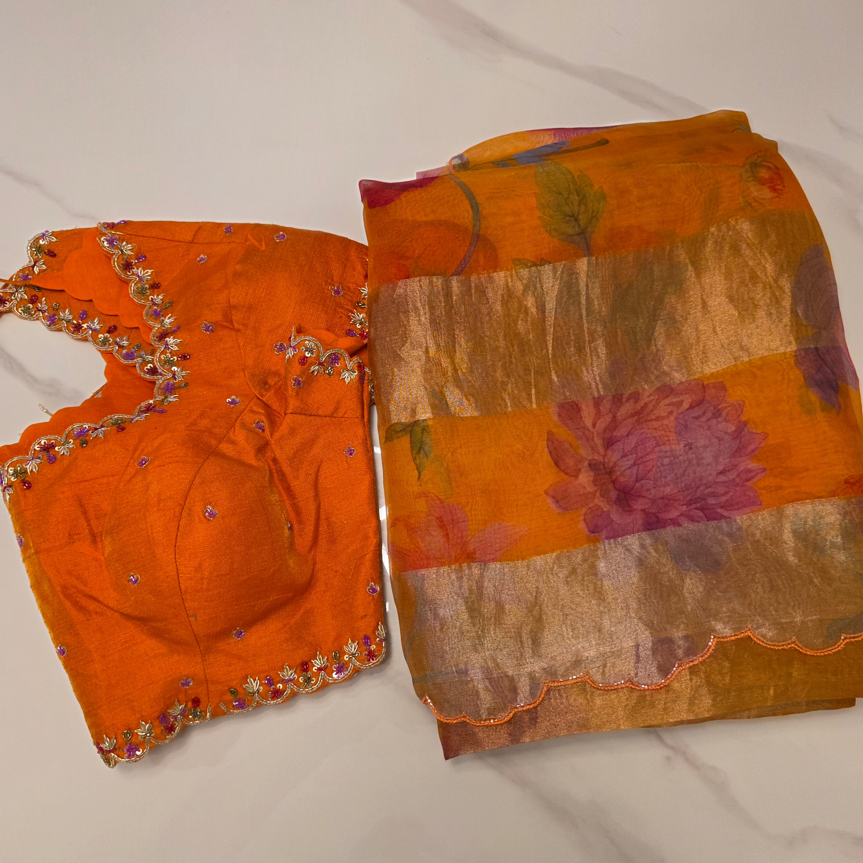 Latest Pure Organza Orange Colour Saree With Stripes with Heavy Blouse