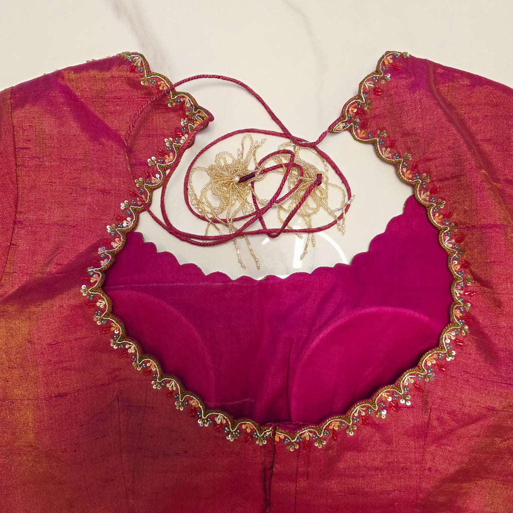 Green Stripes Premium Organza Saree with Cutwork borders paired with Tissue Rawsilk Maggam Blouse