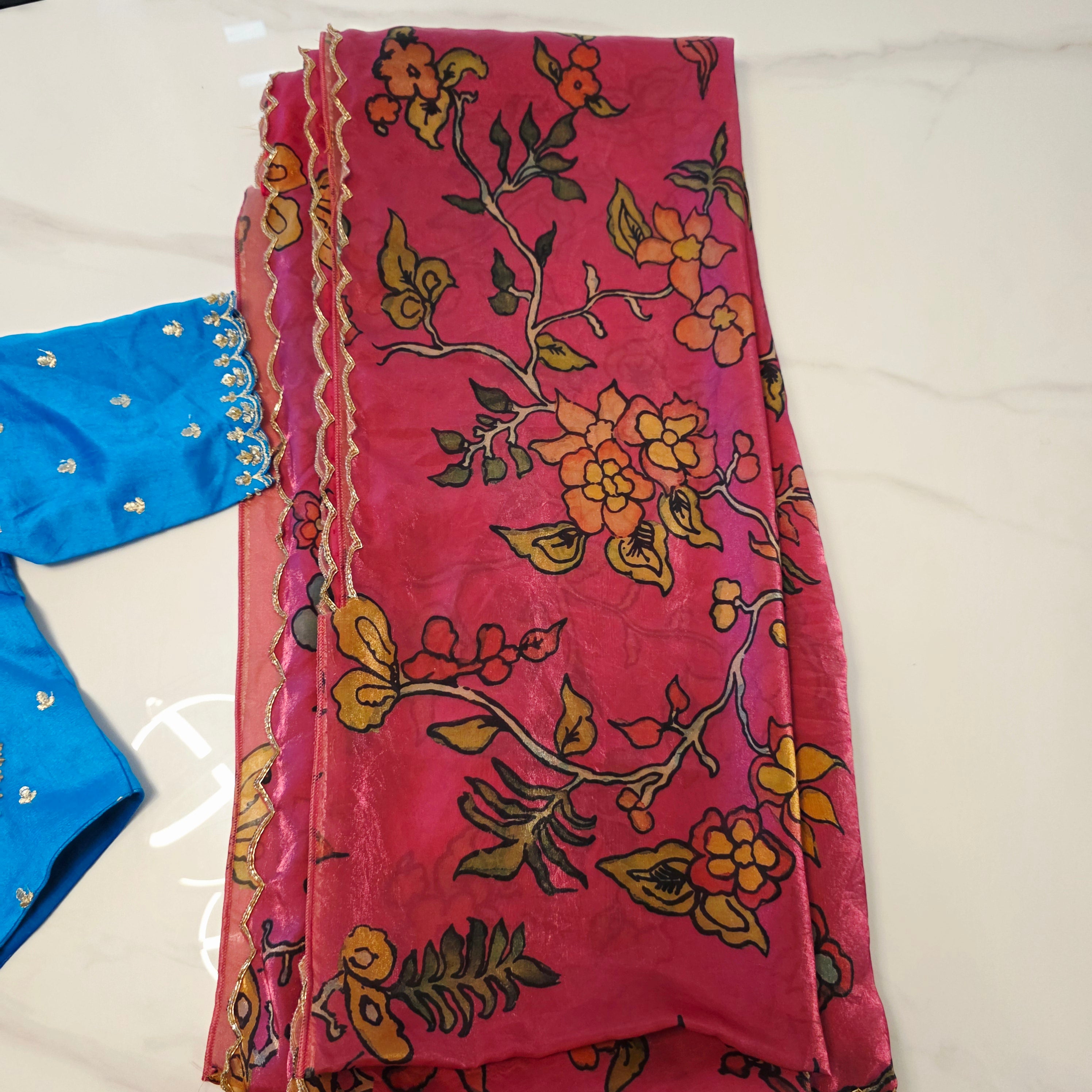 Beautiful Pink Crape silk Saree With Cutwork Border and Jacket Style blouse