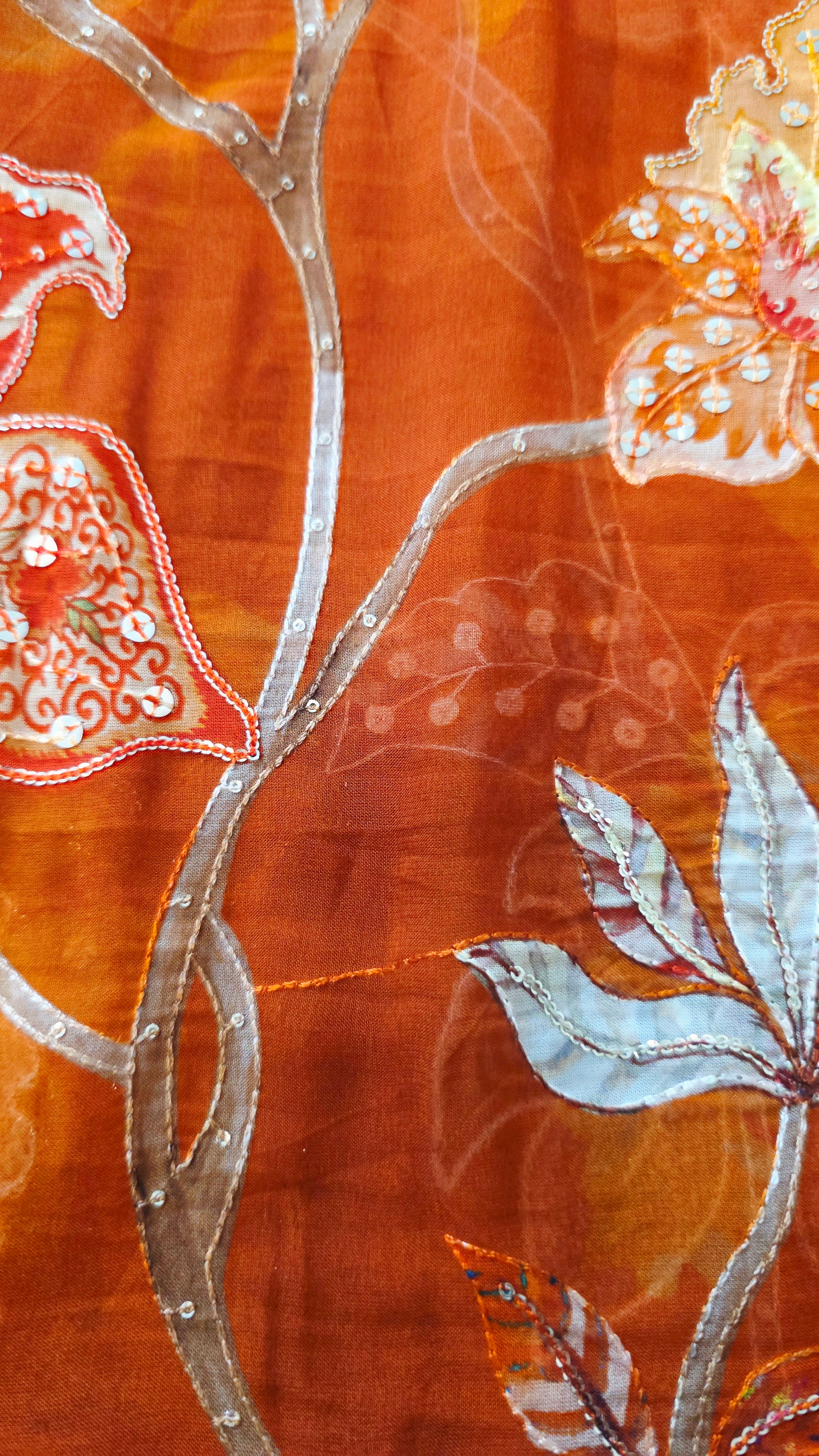 Womens Floral Viscious Organza Saree and Tissue Rawsilk Maggam work blouse