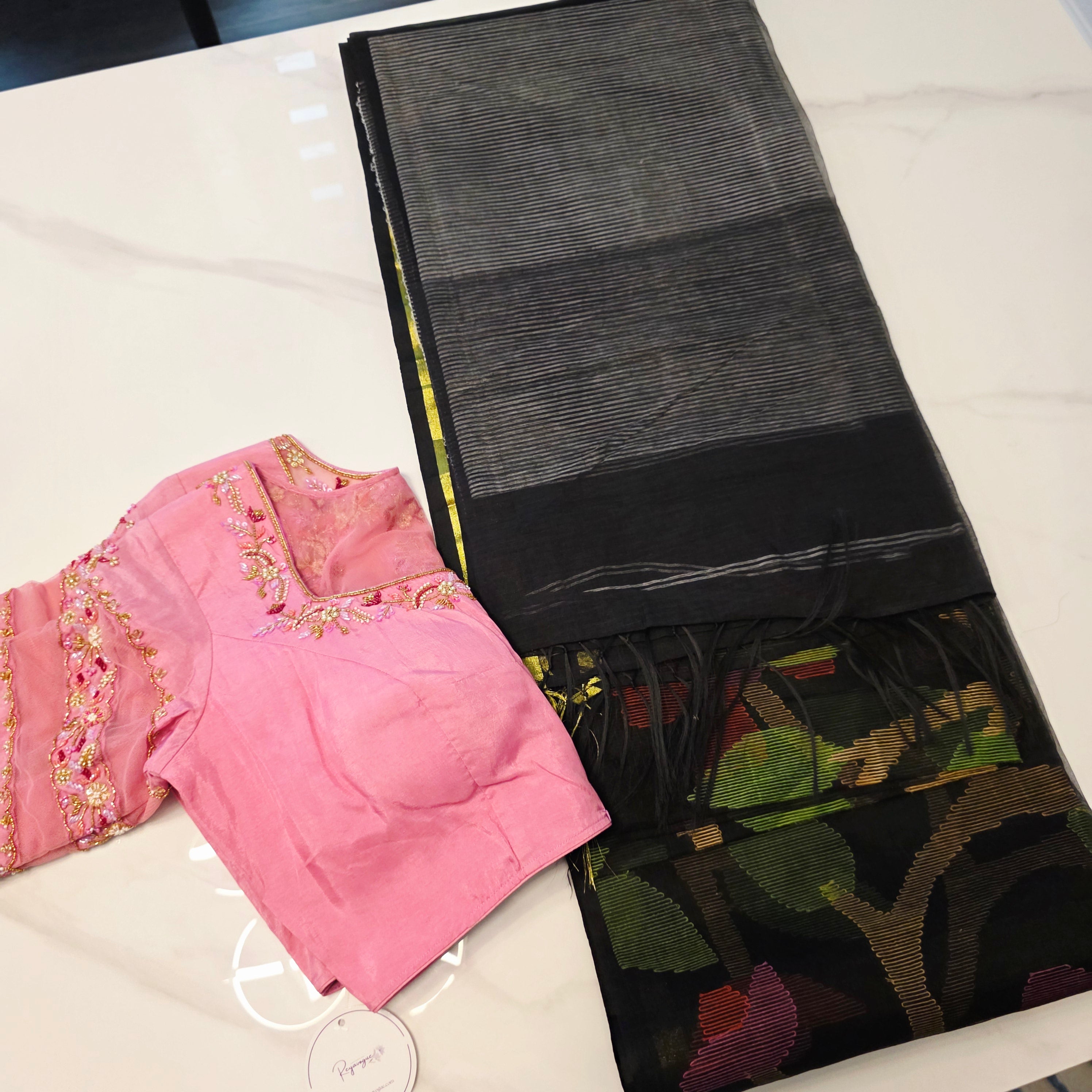 Black Muslin Jamdani Saree only without blouse