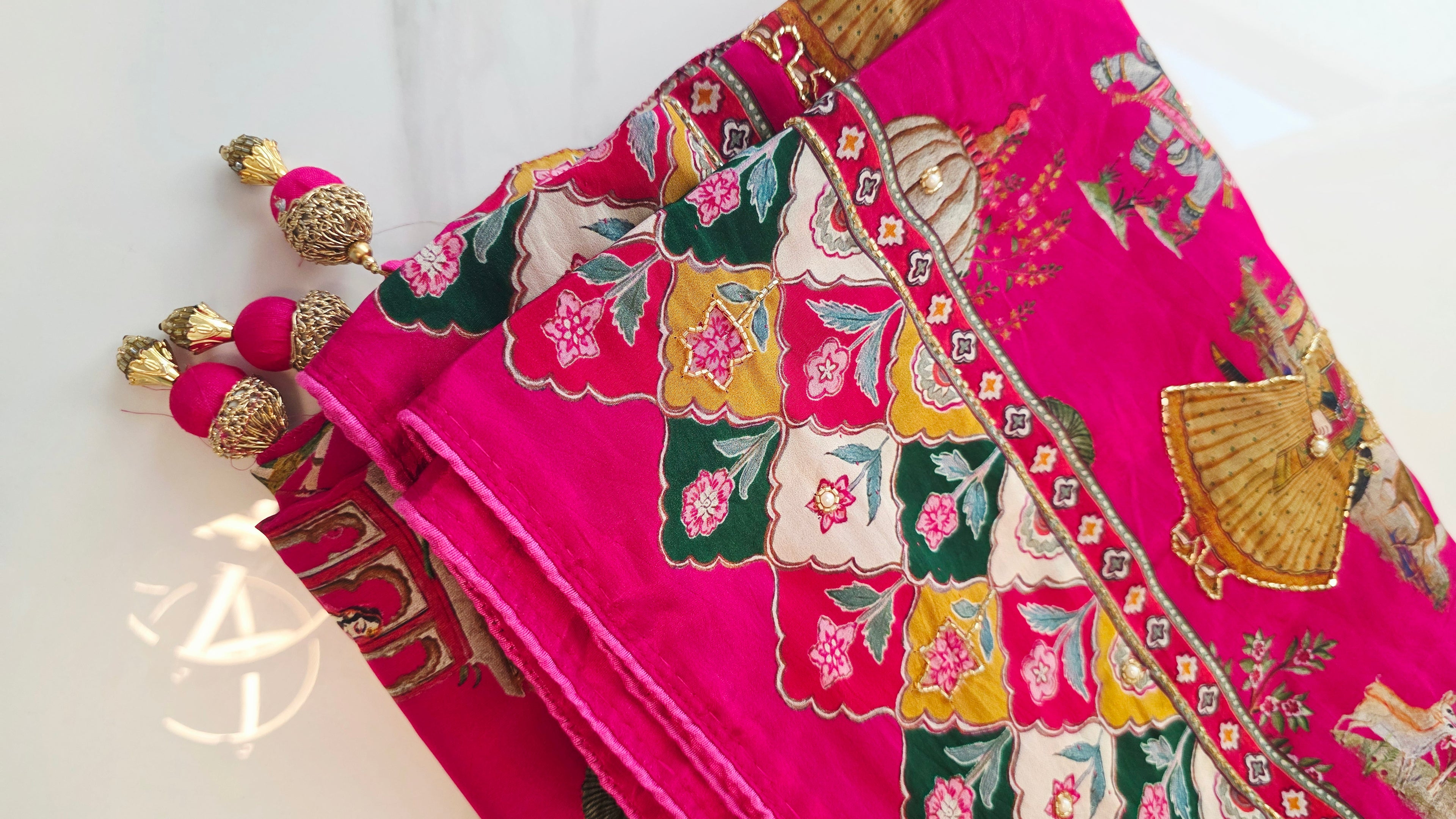 Womens Pure Crape Silk Tribal Art Sarees With Cutdana work
