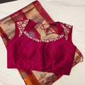 Latest Trendy Pure Organza Stripes Saree in Red Colour paired with Cute Blouse