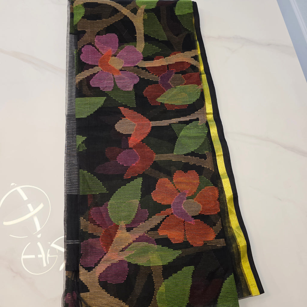 Black Muslin Jamdani Saree only without blouse