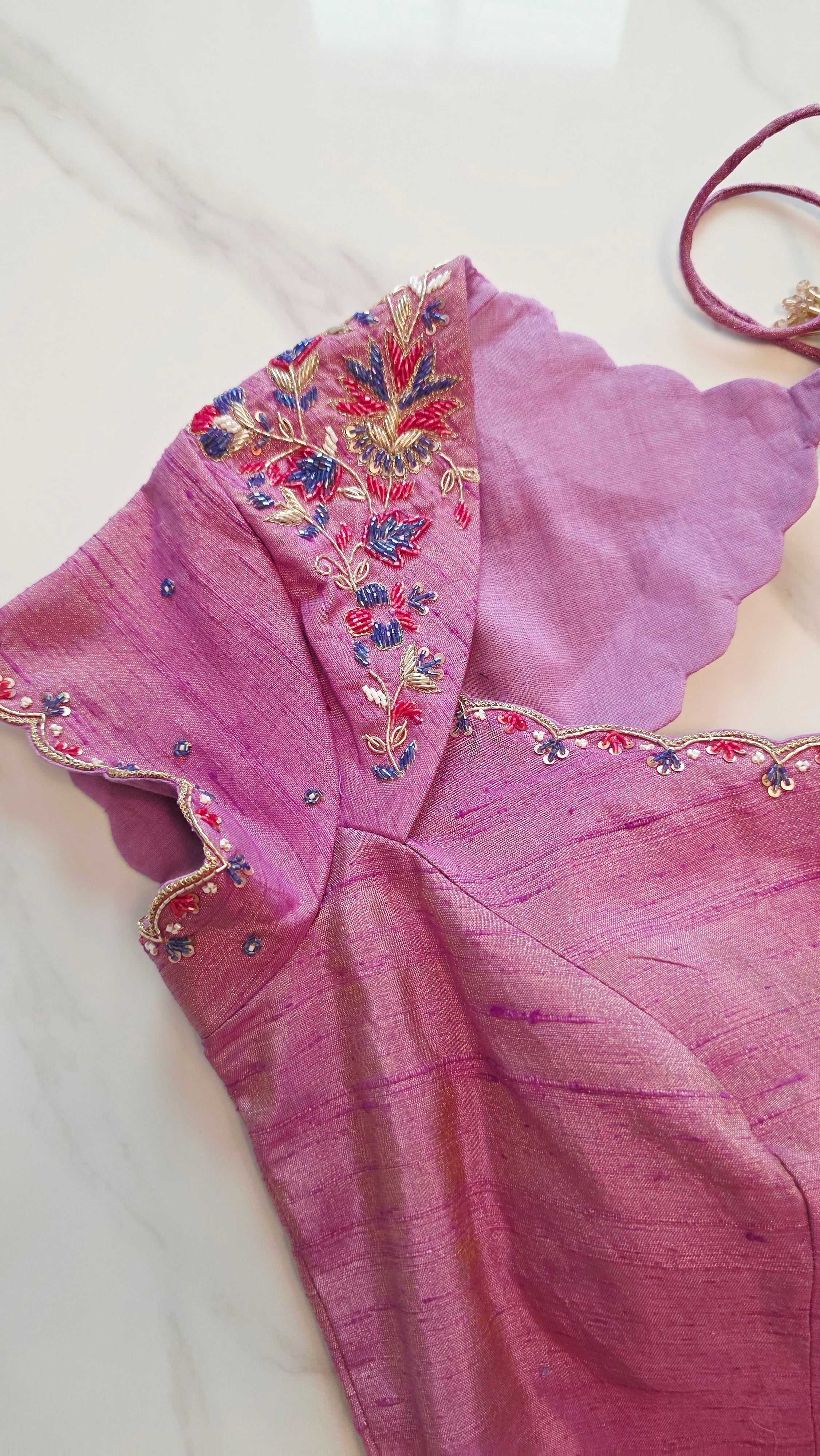 Womens Floral Viscious Organza Saree and Tissue Rawsilk Maggam work blouse