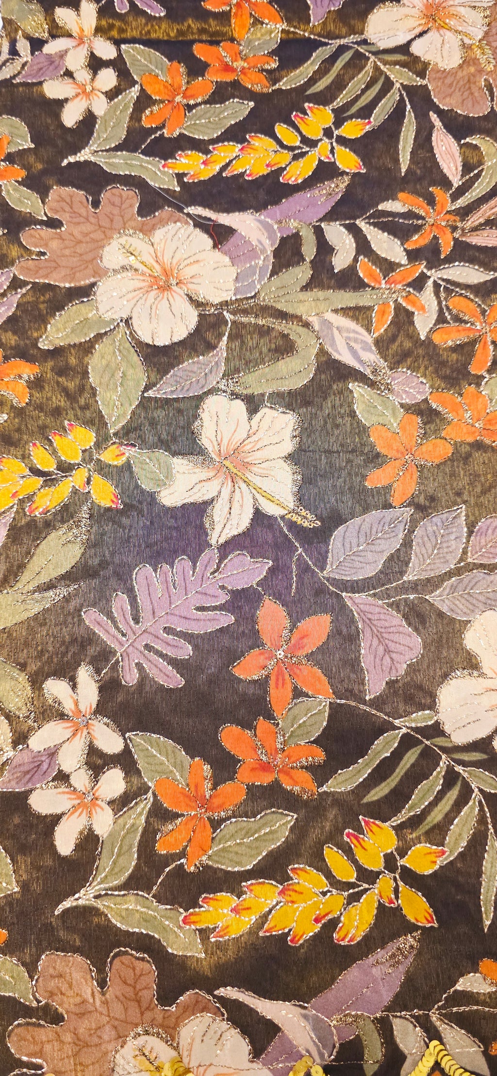 Floral Theme Black Color Tissue Georgette Saree with handwork border