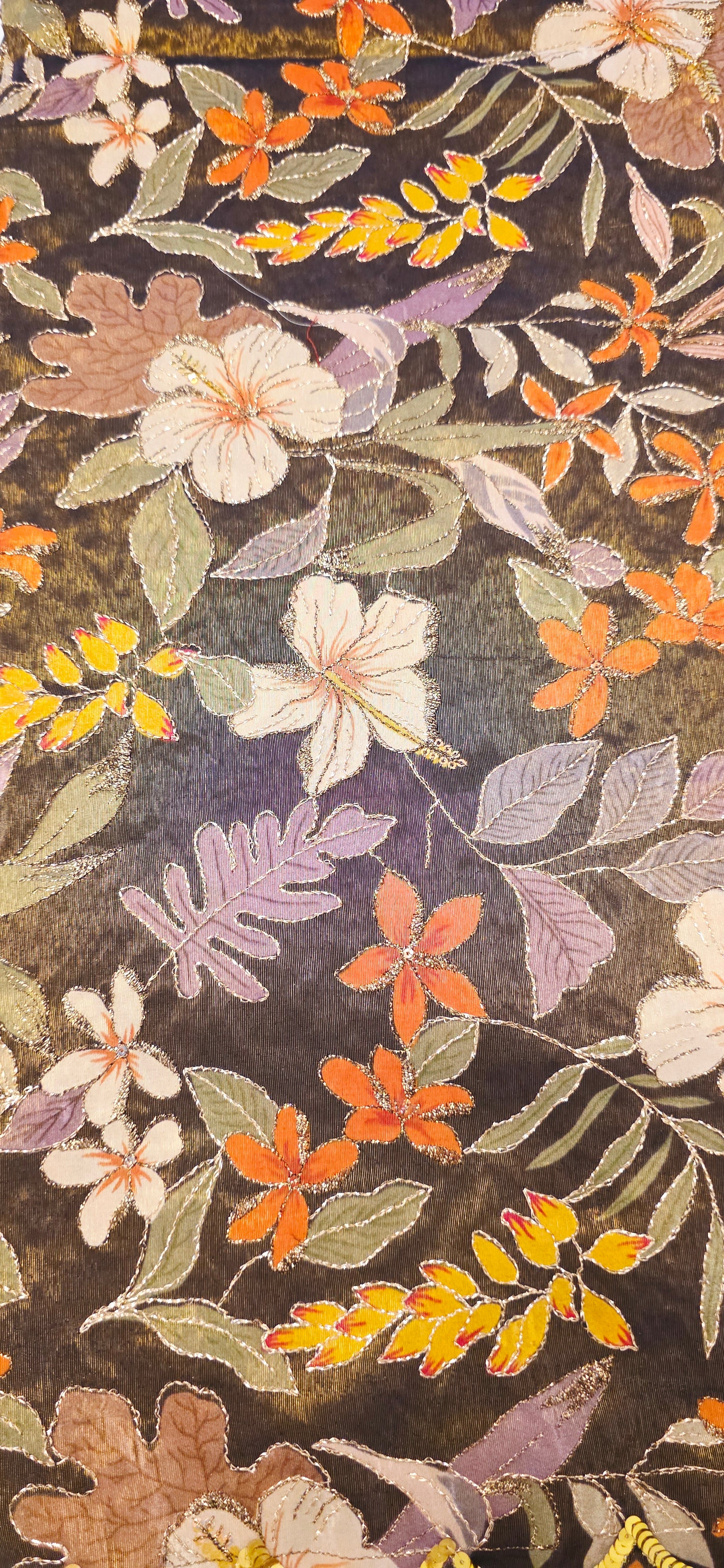 Floral Theme Black Color Tissue Georgette Saree with handwork border