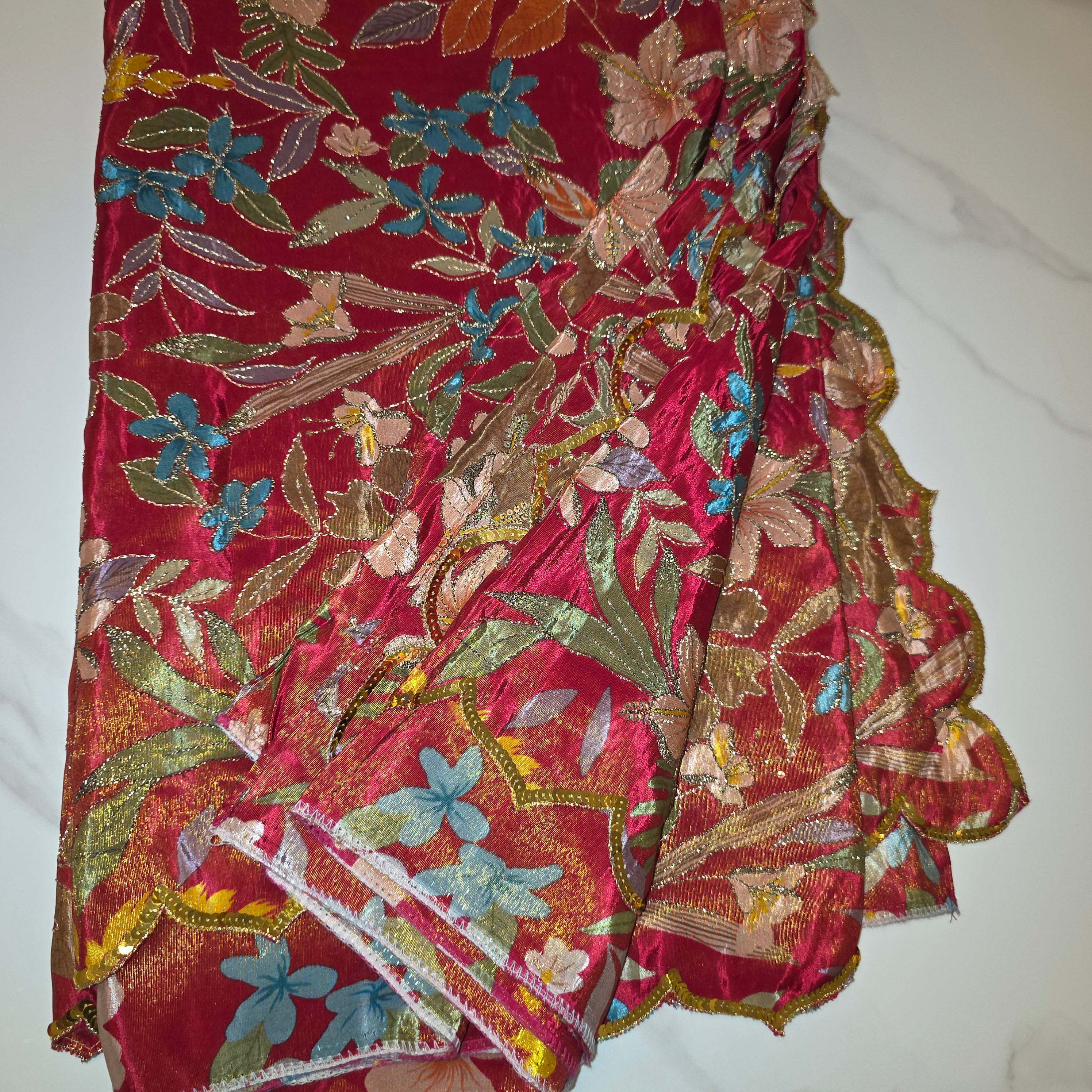 Red Designer Floral Highlited Tissue Georgette Saree and Designer Blouse