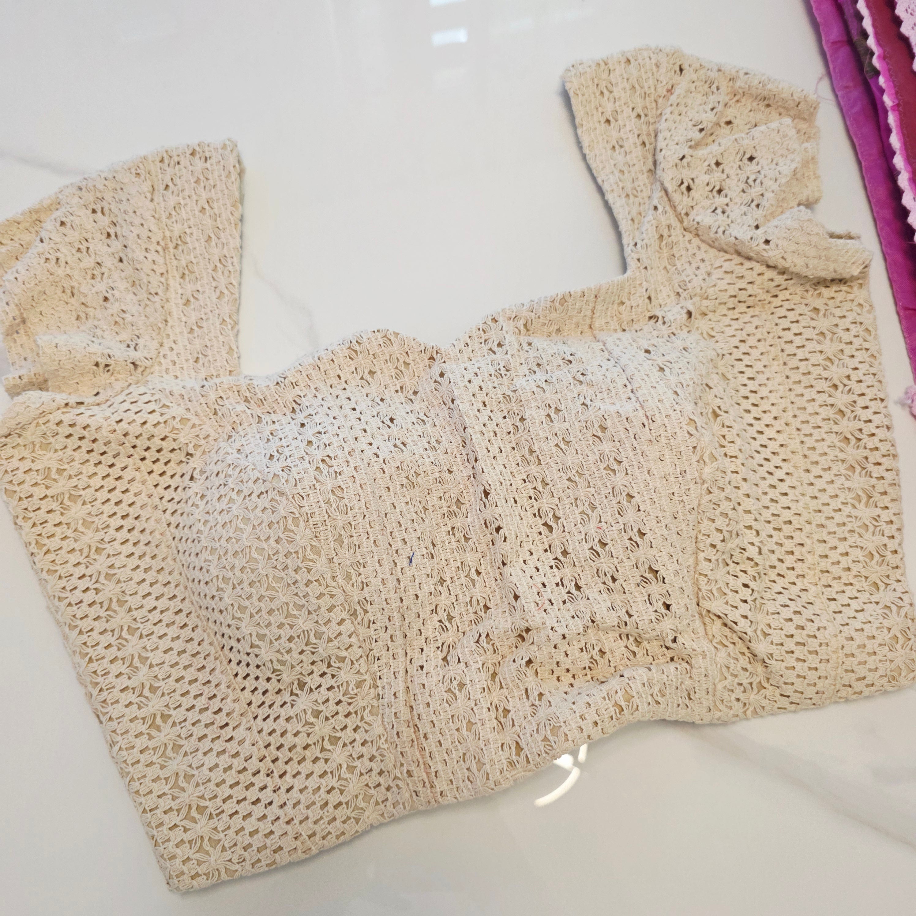 Pink Organza Saree With Leaf Embroidery Allover and Lace Blouse