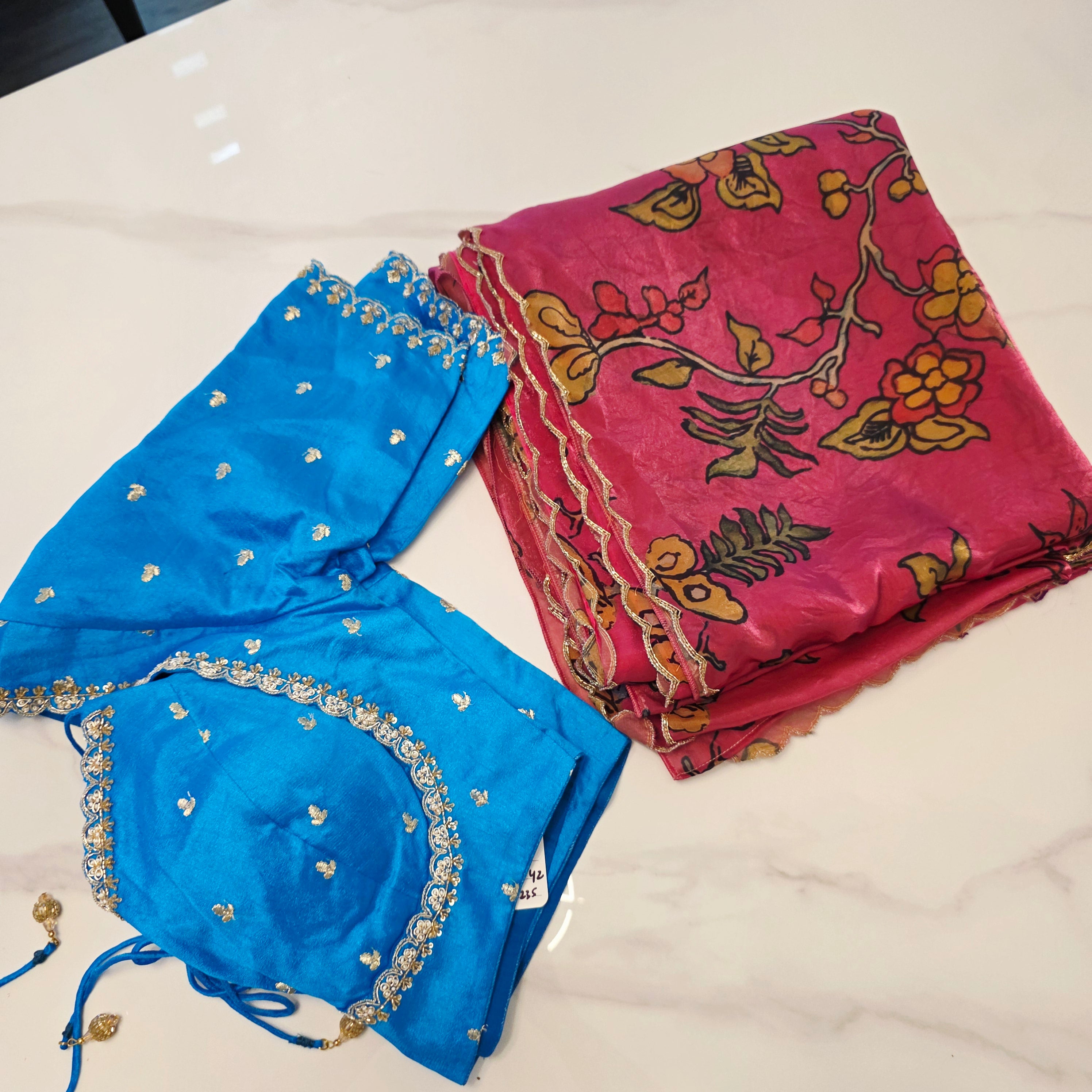 Beautiful Pink Crape silk Saree With Cutwork Border and Jacket Style blouse