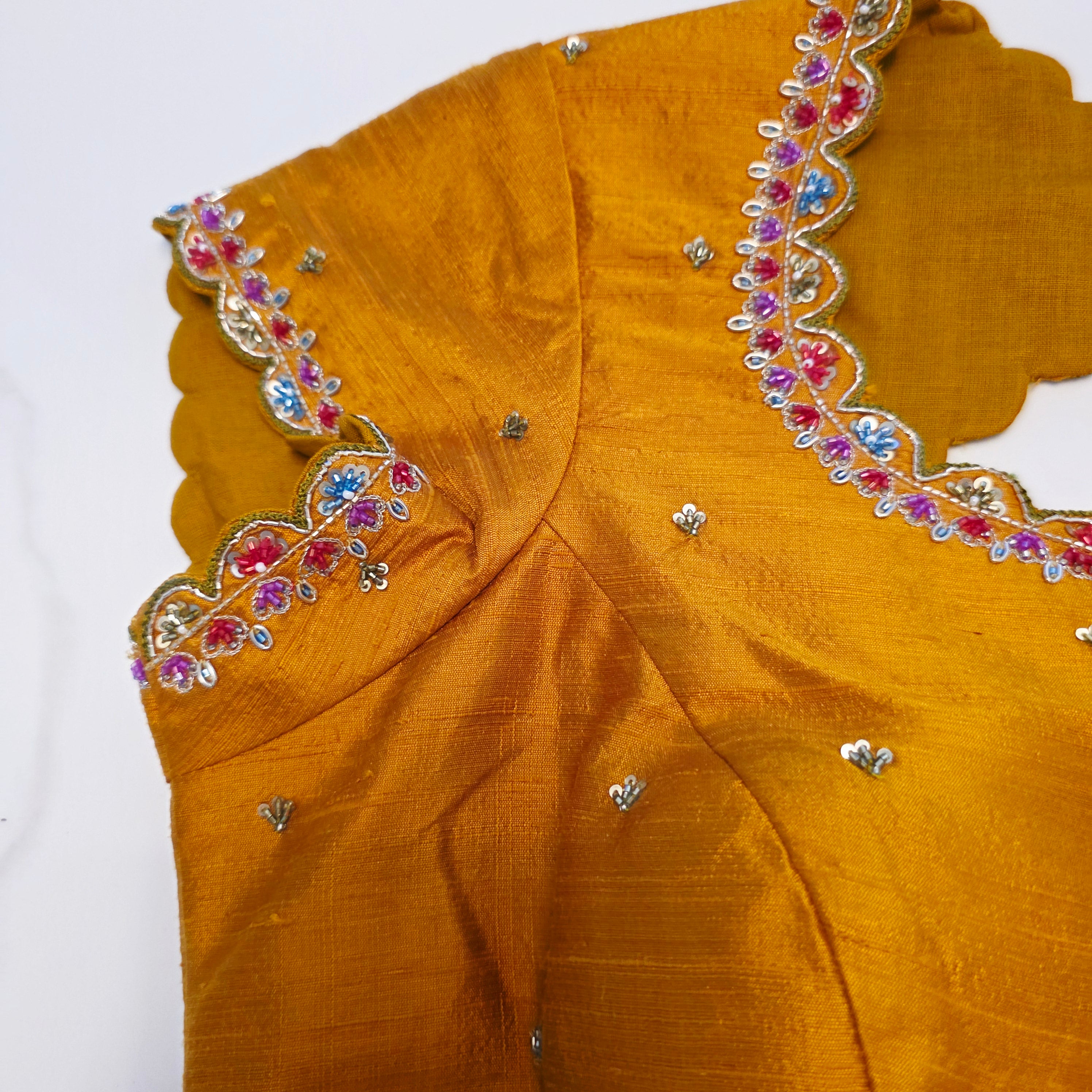 Yellow Premium Organza Stripes Saree with Rawsilk Designer Blouse