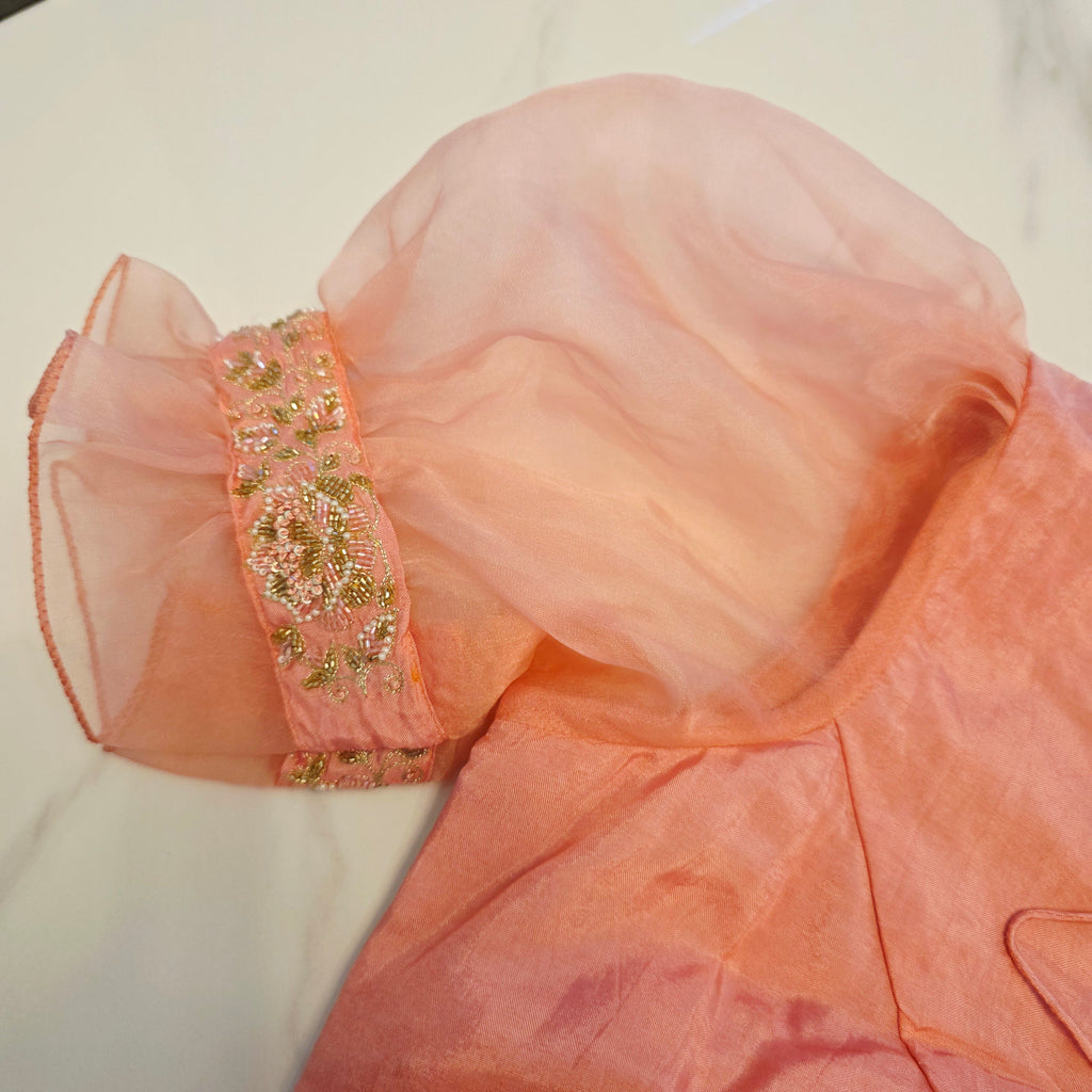 Pink and Blue Designer Saree with trending sleeves blouse.