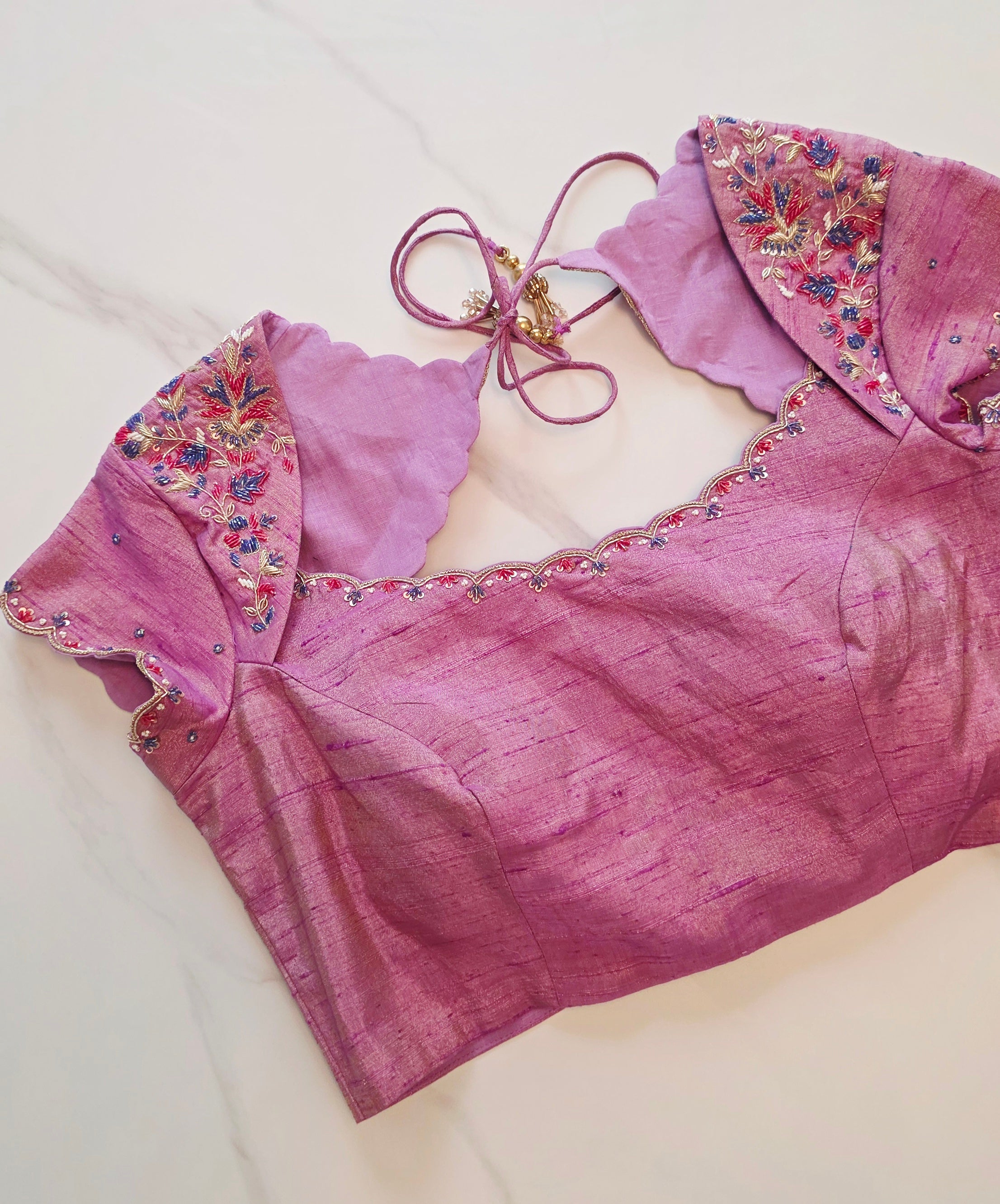 Womens Floral Viscious Organza Saree and Tissue Rawsilk Maggam work blouse