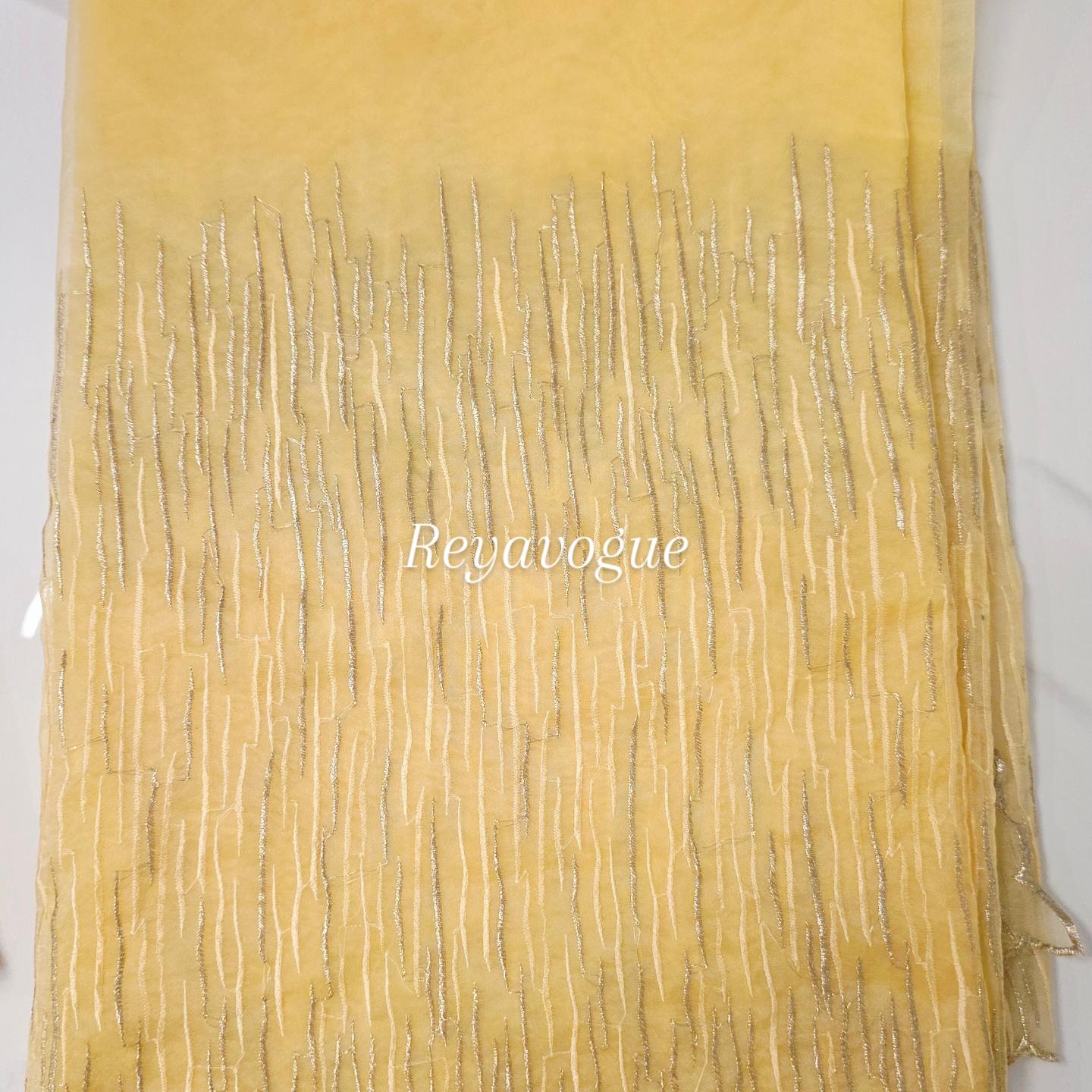 Women's Golden Yellow Turkish Organza Saree with Magam Work Blouse