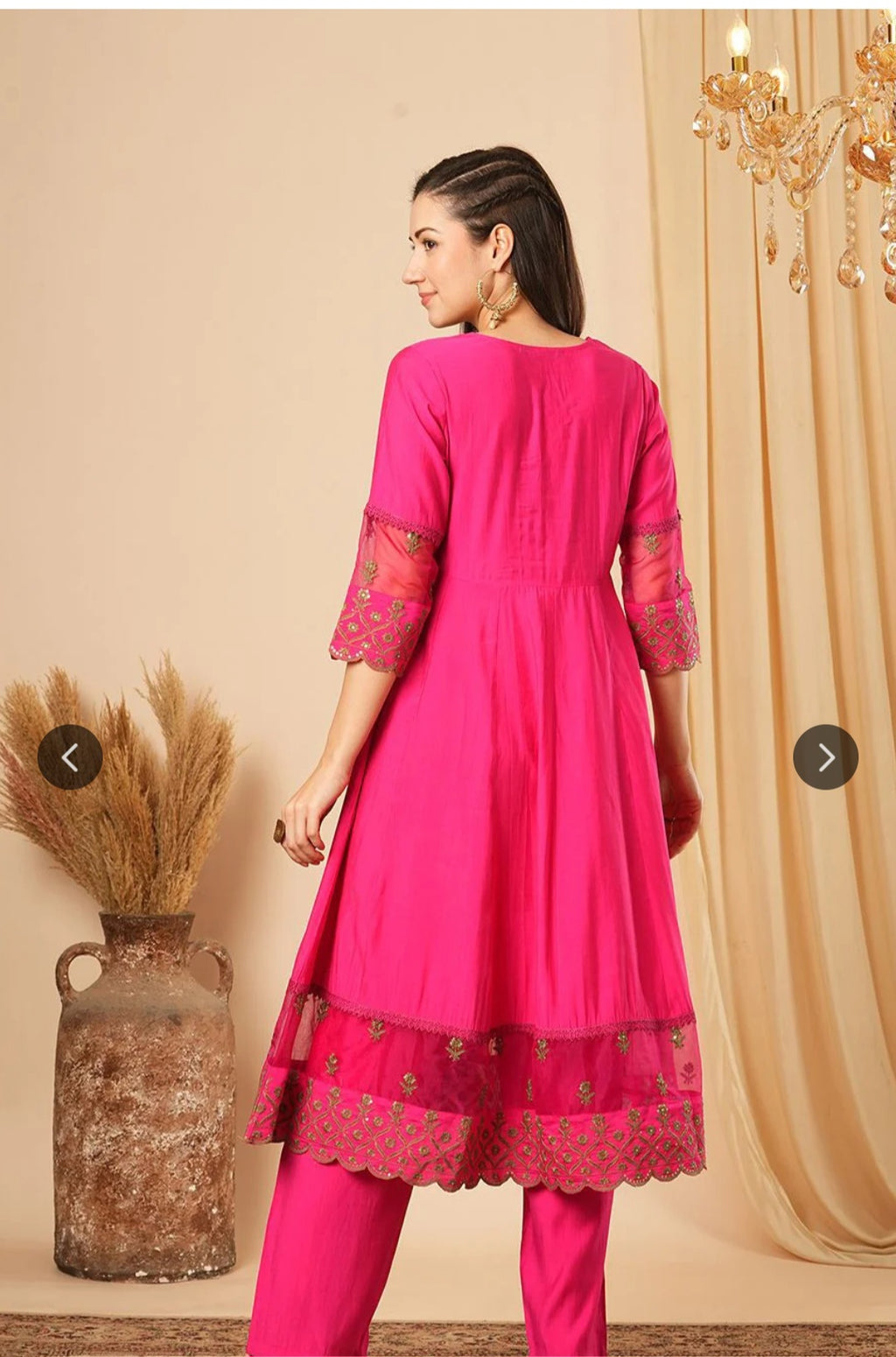 Reyavogue Women's Floral Embroided Sequin Kurta With Trousers