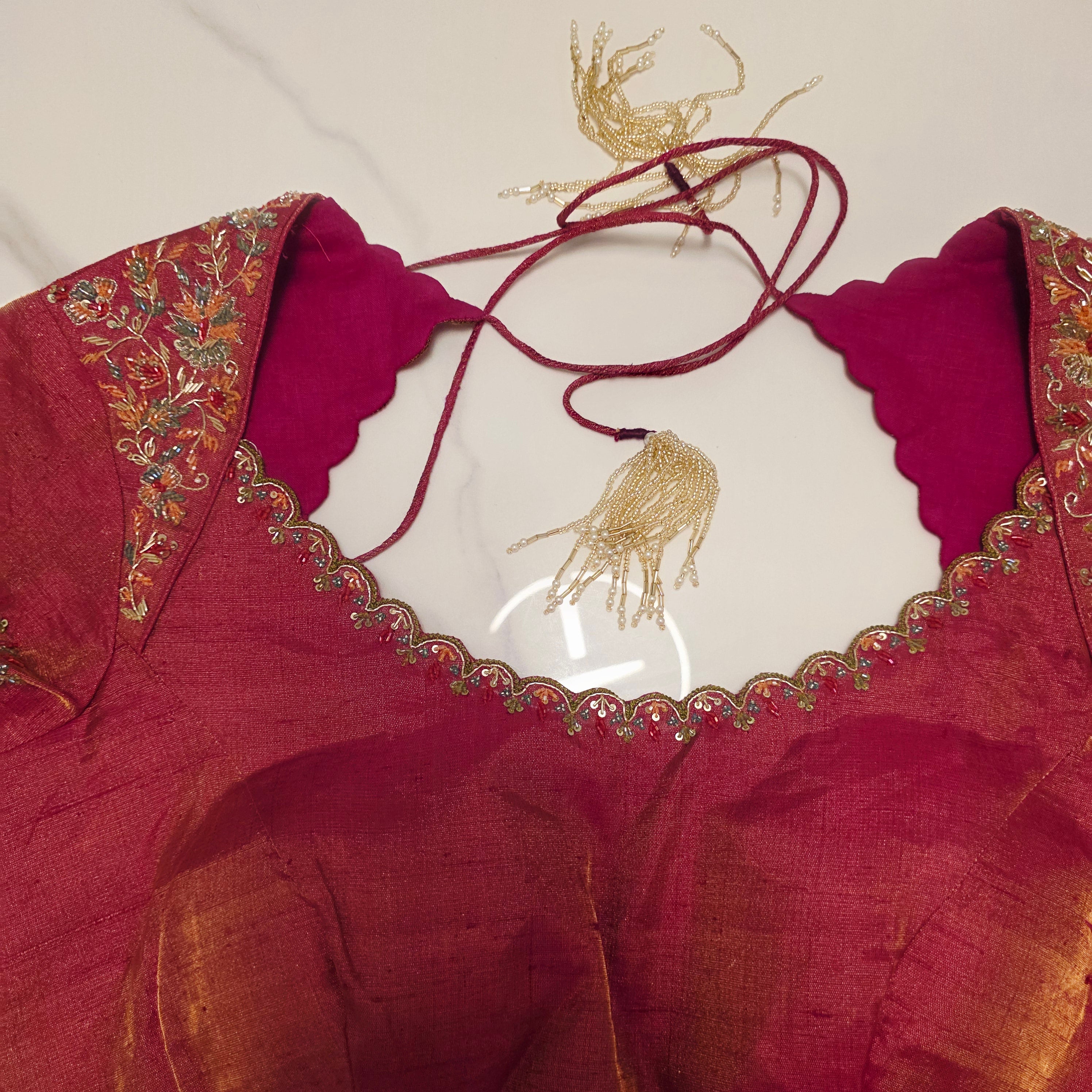 Green Stripes Premium Organza Saree with Cutwork borders paired with Tissue Rawsilk Maggam Blouse