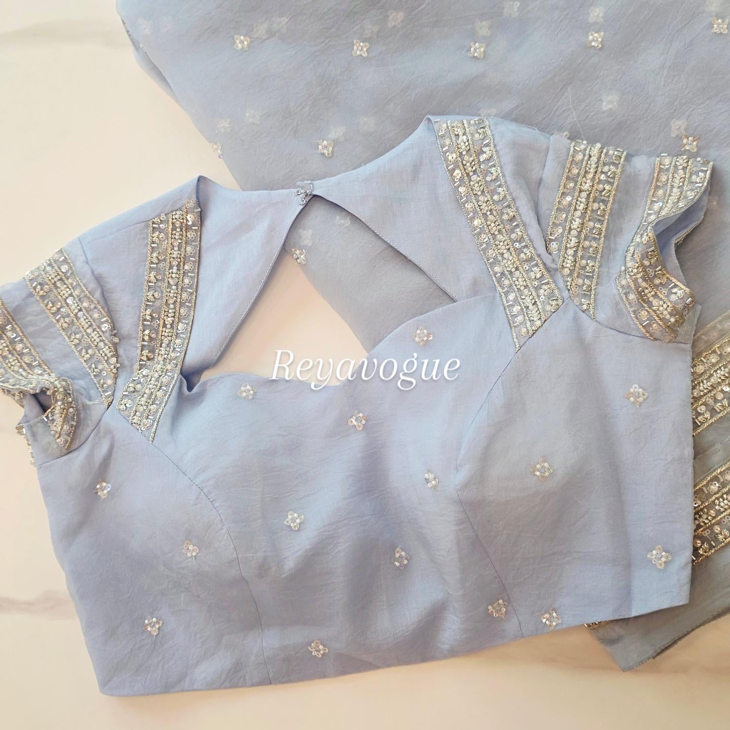 Womens Lightweight Organza Saree With Cutdana Border and Designer Blouse