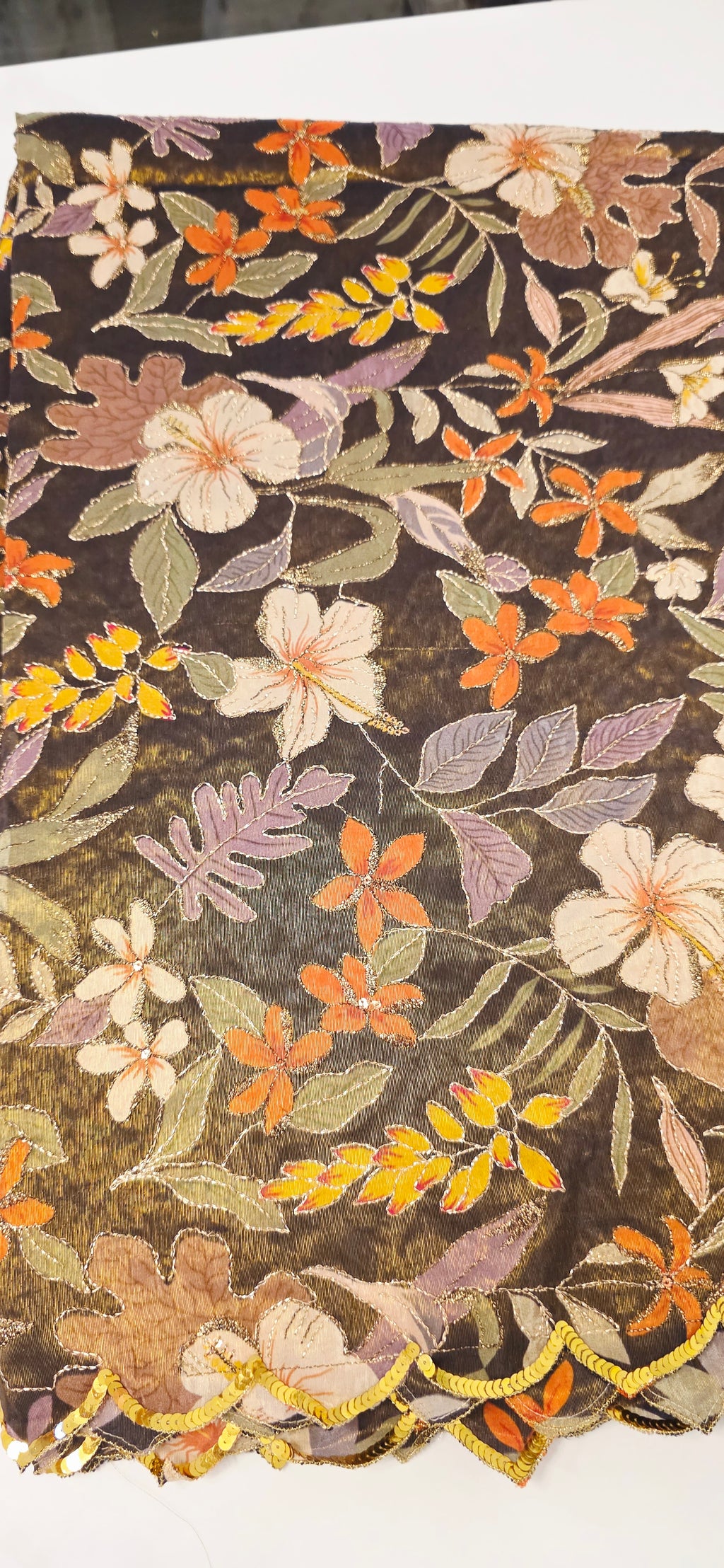 Floral Theme Black Color Tissue Georgette Saree with handwork border